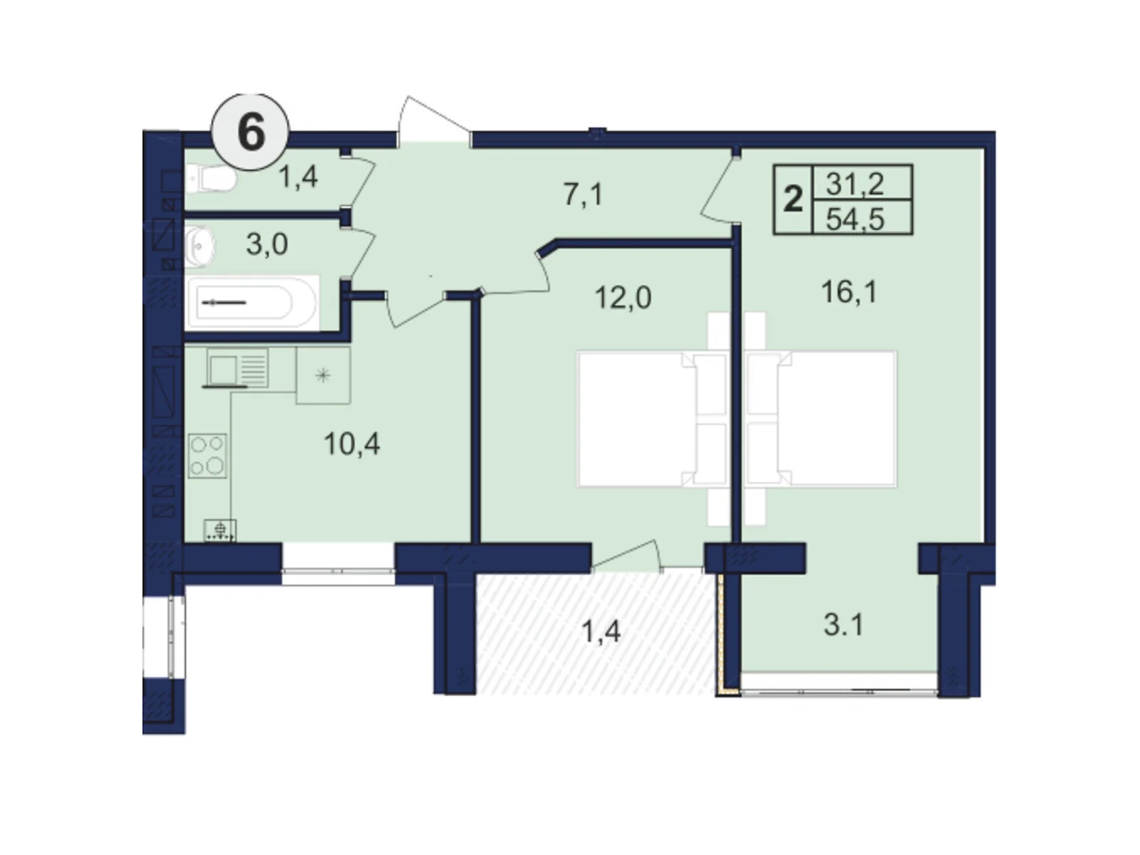 Продається 2-кімнатна квартира 54.5 кв. м у Мукачеві, цена: 54500 $