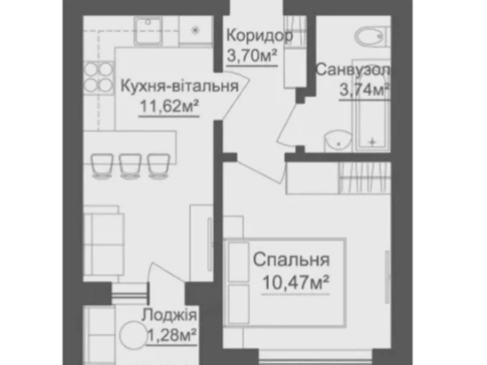 Продається 1-кімнатна квартира 30.81 кв. м у Гостомелі, вул. Українська