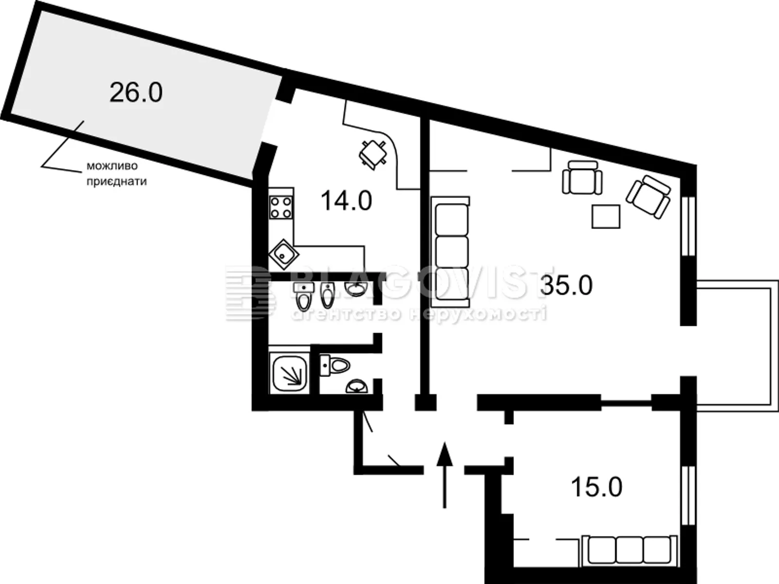 Продается 2-комнатная квартира 80 кв. м в Киеве, ул. Владимирская, 5