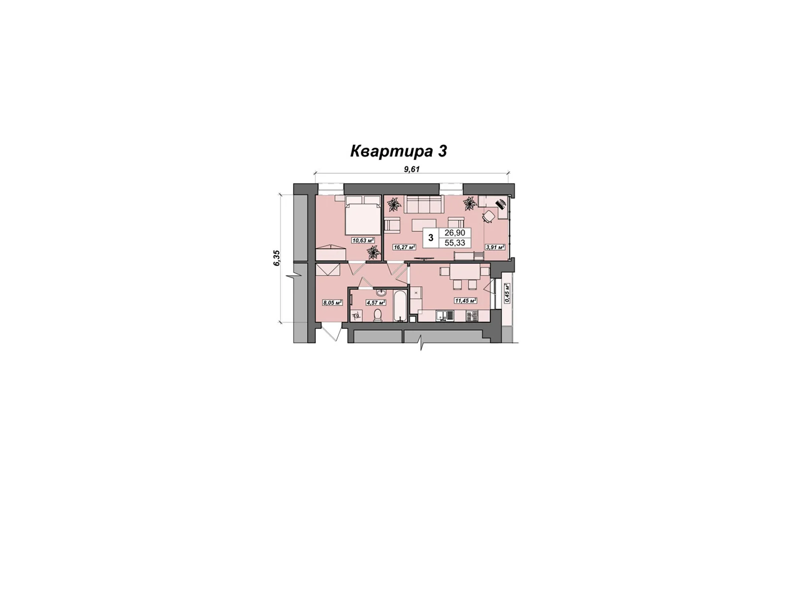 Продается 2-комнатная квартира 55.33 кв. м в Ровно, ул. Буковинская