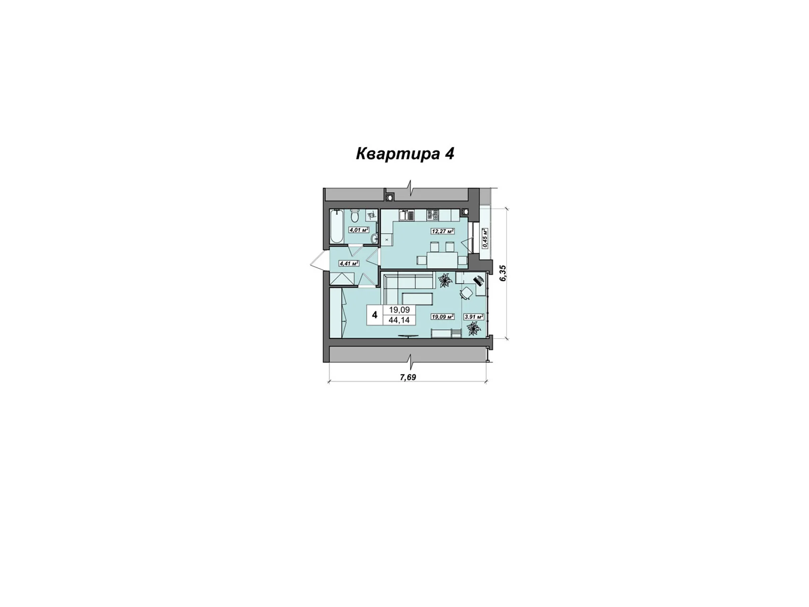 Продається 1-кімнатна квартира 44.14 кв. м у Рівному, цена: 48554 $