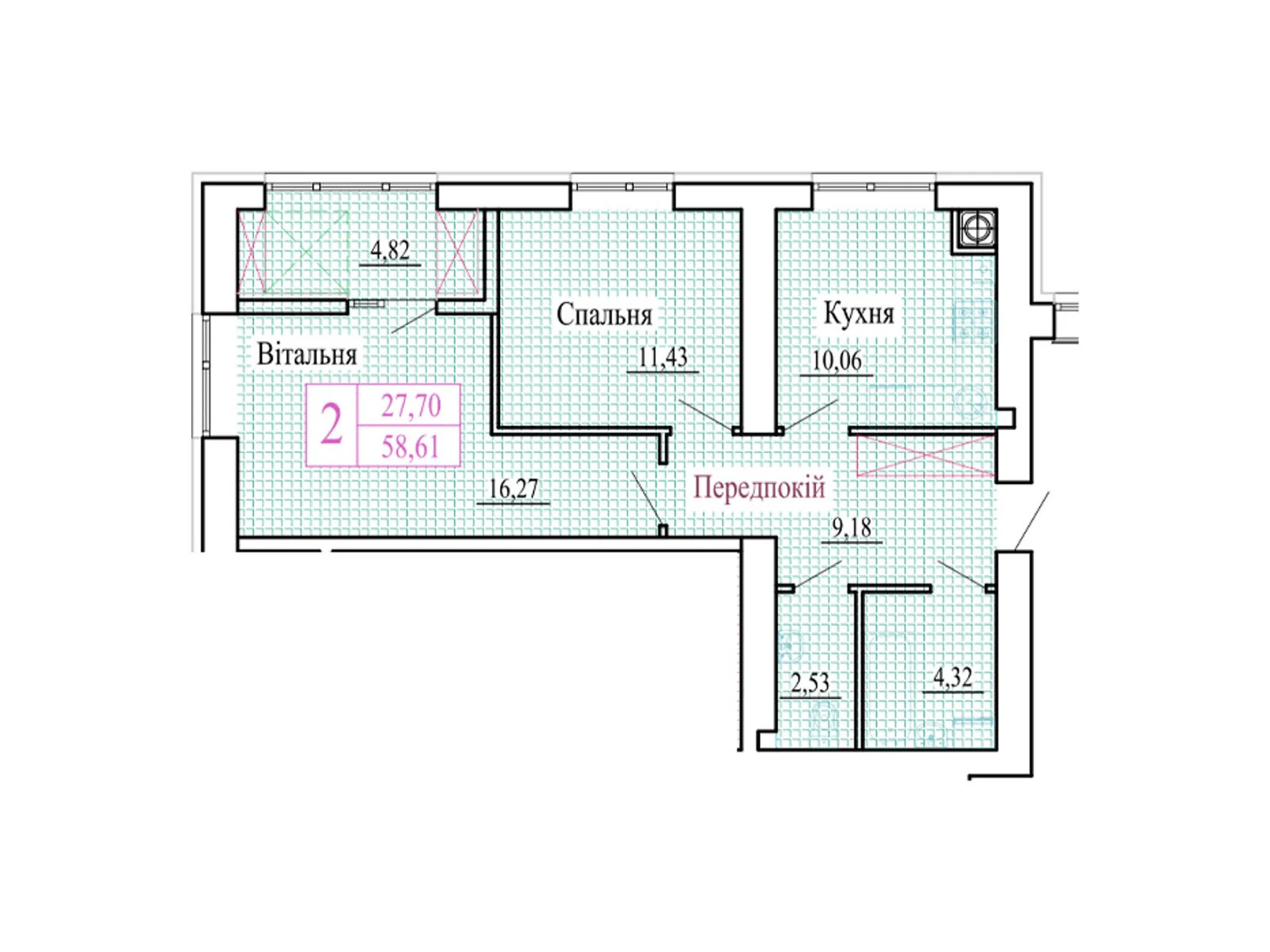 2-комнатная квартира 58.61 кв. м в Луцке, ул. Христианская, 42