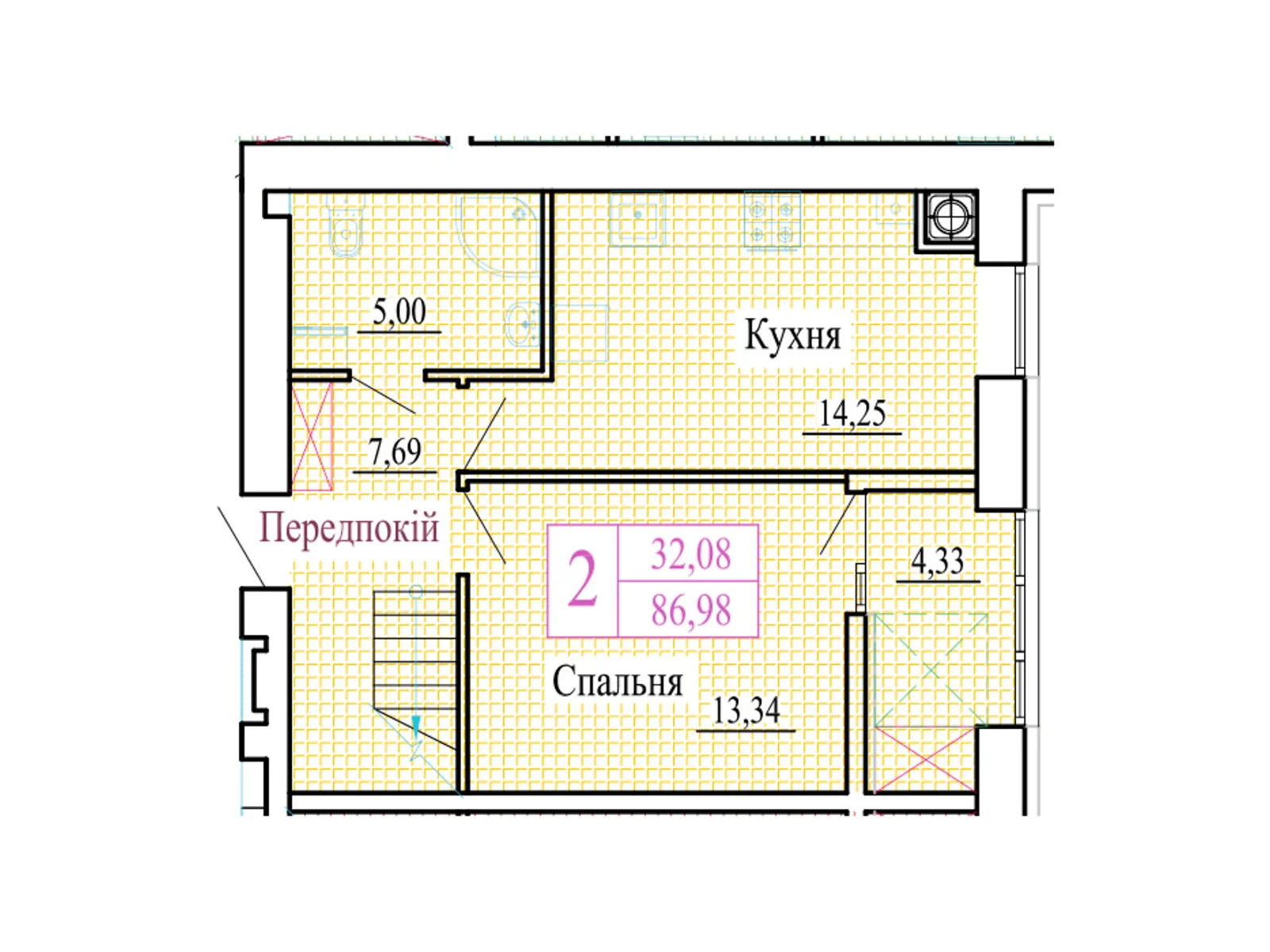 2-комнатная квартира 86.98 кв. м в Луцке, цена: 74305 $