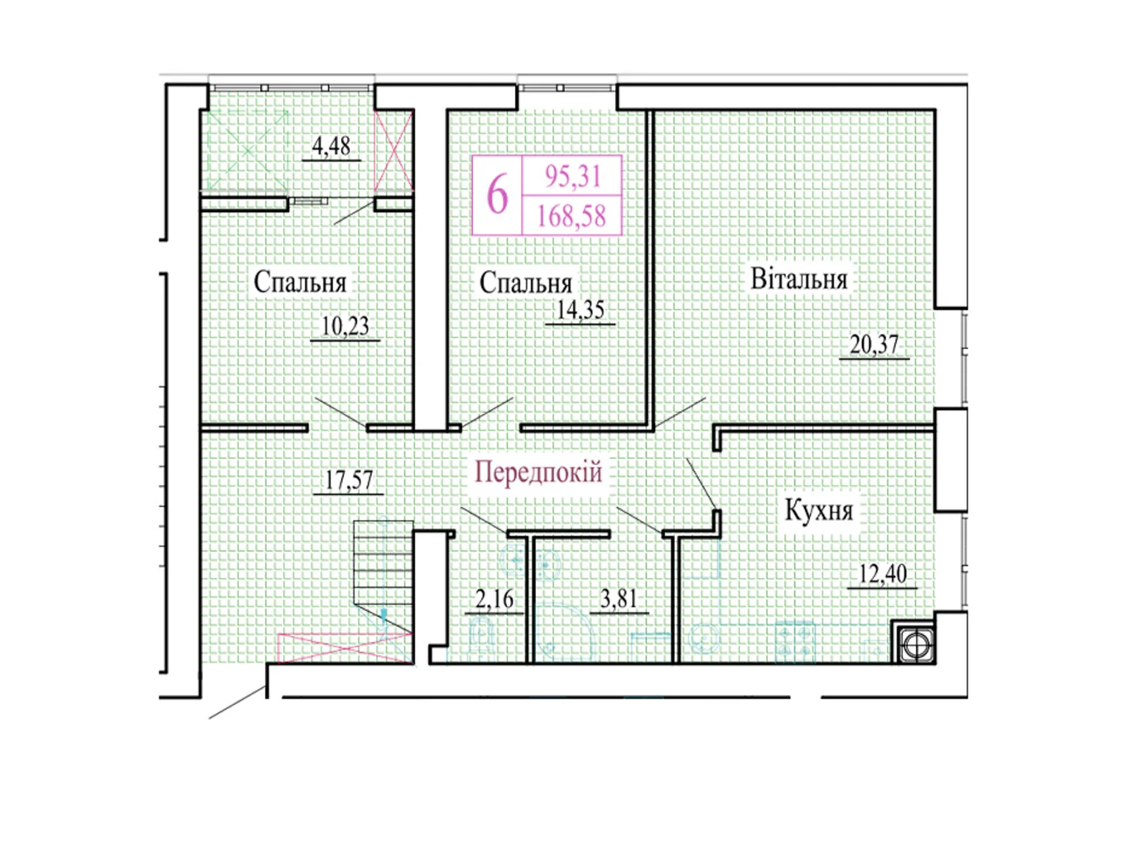 6-комнатная квартира 168.58 кв. м в Луцке, ул. Христианская, 42