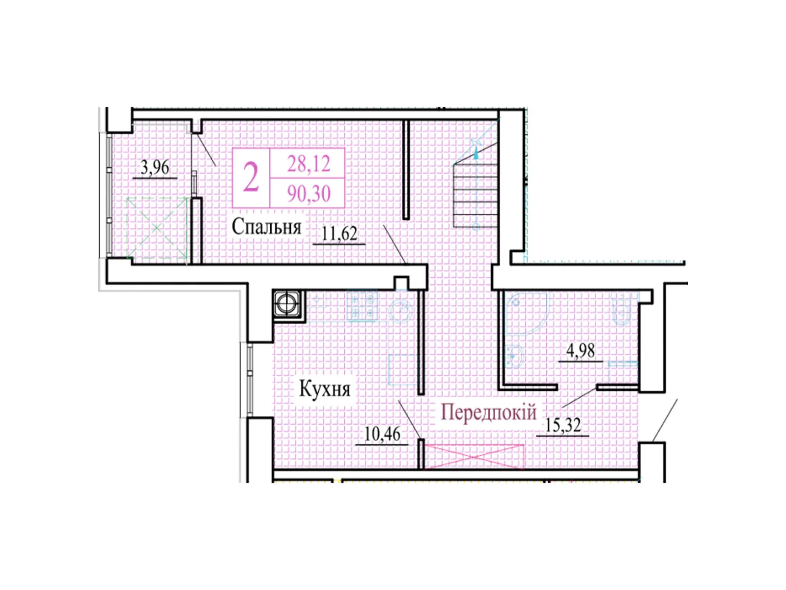 2-кімнатна квартира 90.3 кв. м у Луцьку, цена: 72330 $