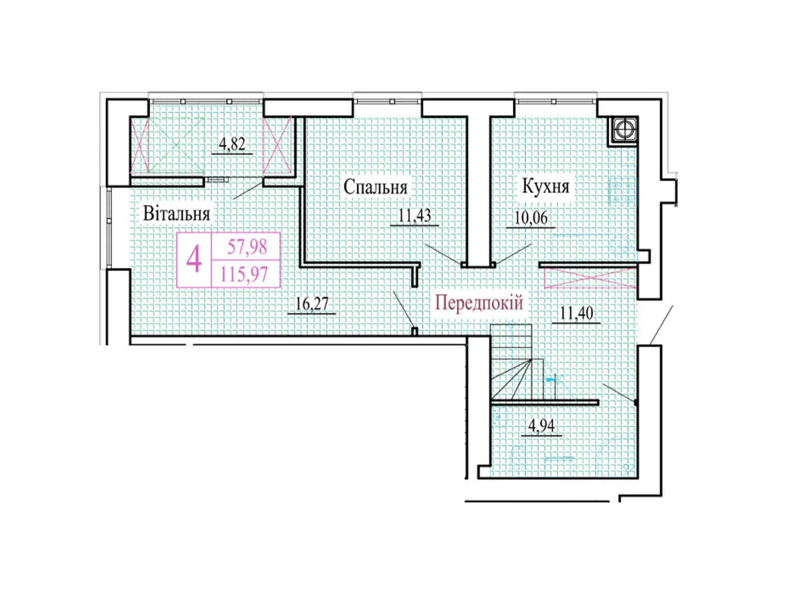 4-комнатная квартира 115.97 кв. м в Луцке, ул. Христианская, 42