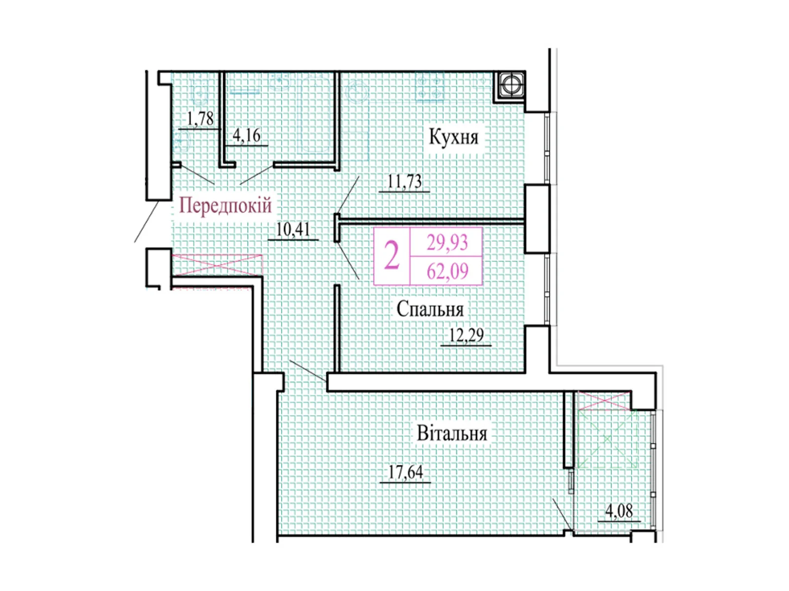 2-комнатная квартира 62.09 кв. м в Луцке, цена: 52909 $