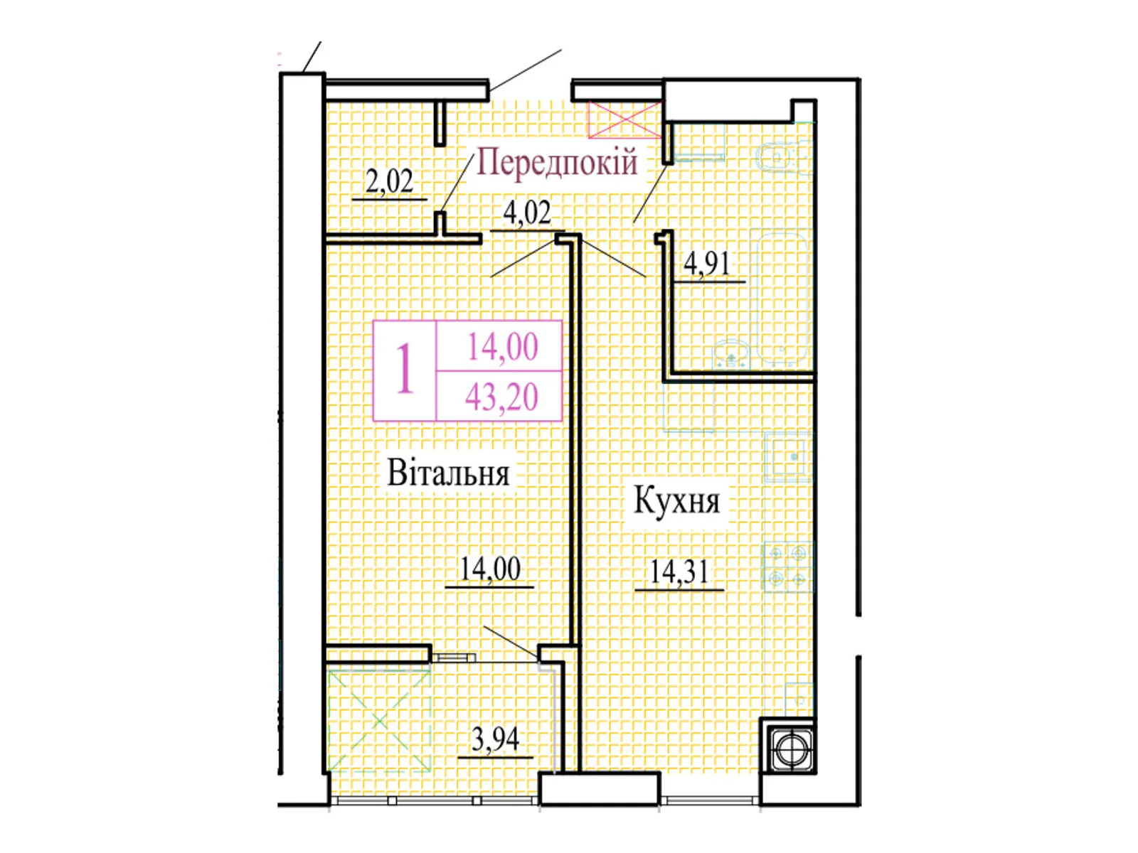 1-комнатная квартира 43.2 кв. м в Луцке, цена: 35824 $ - фото 1