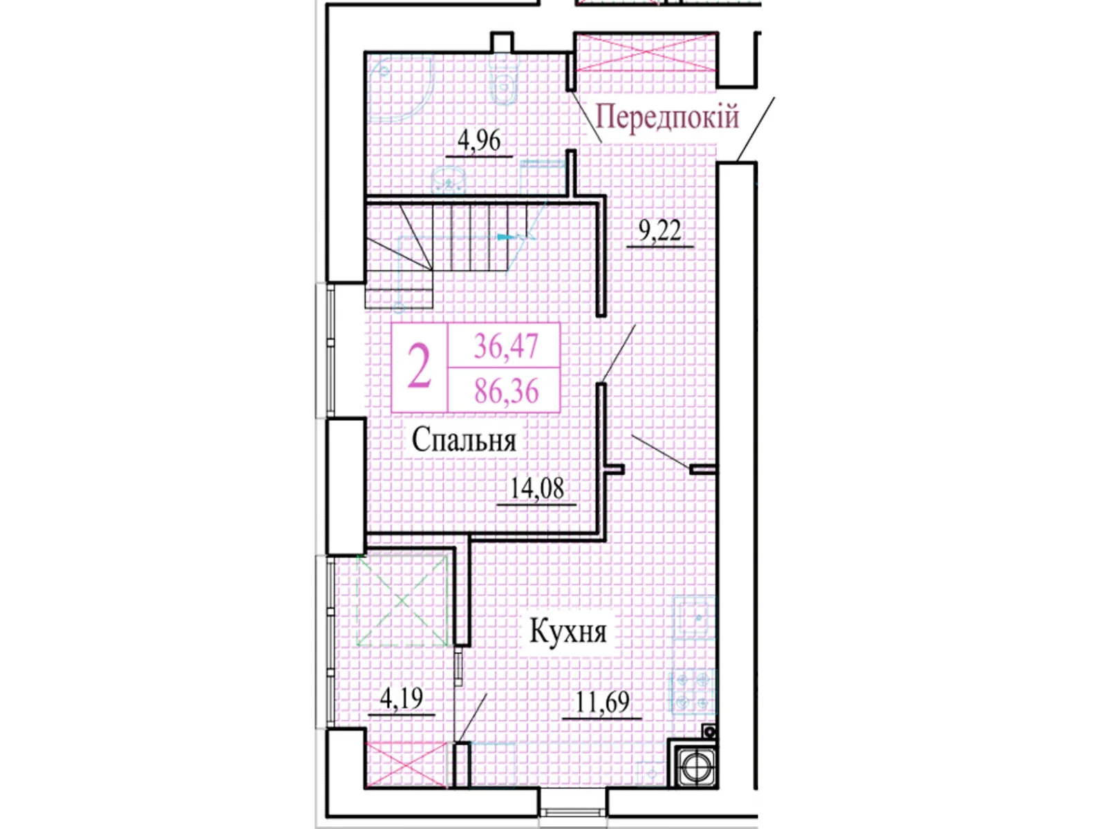 2-комнатная квартира 86.36 кв. м в Луцке, цена: 73868 $