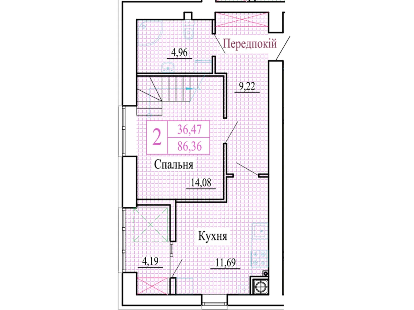 2-комнатная квартира 86.36 кв. м в Луцке, ул. Христианская, 42