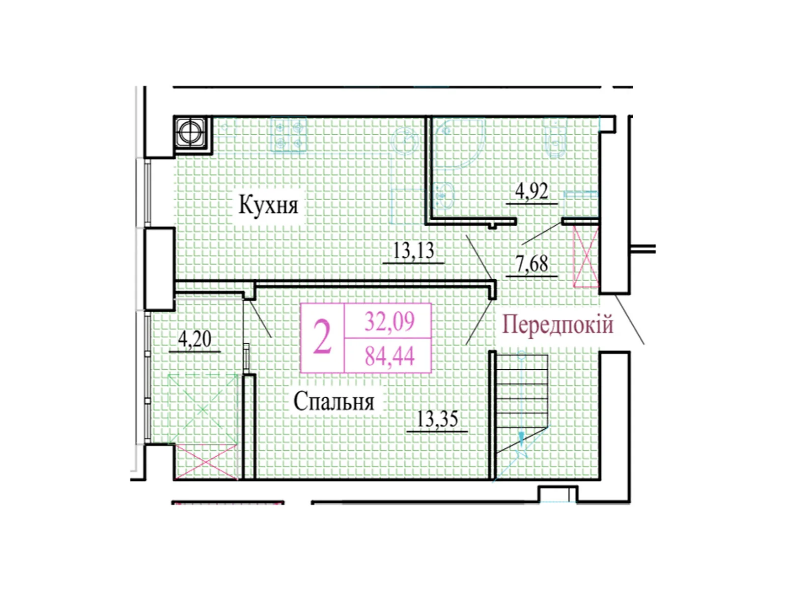 2-комнатная квартира 84.44 кв. м в Луцке, ул. Христианская, 42