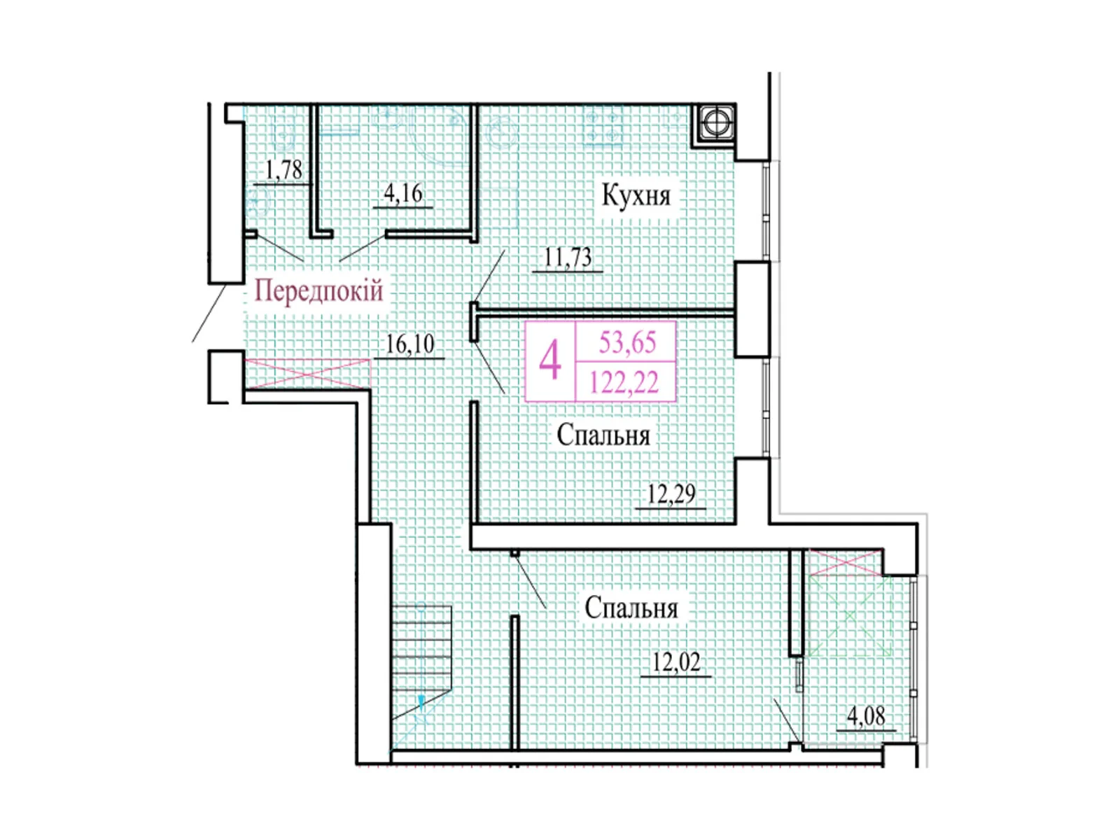 4-комнатная квартира 122.22 кв. м в Луцке, ул. Христианская, 42 - фото 1