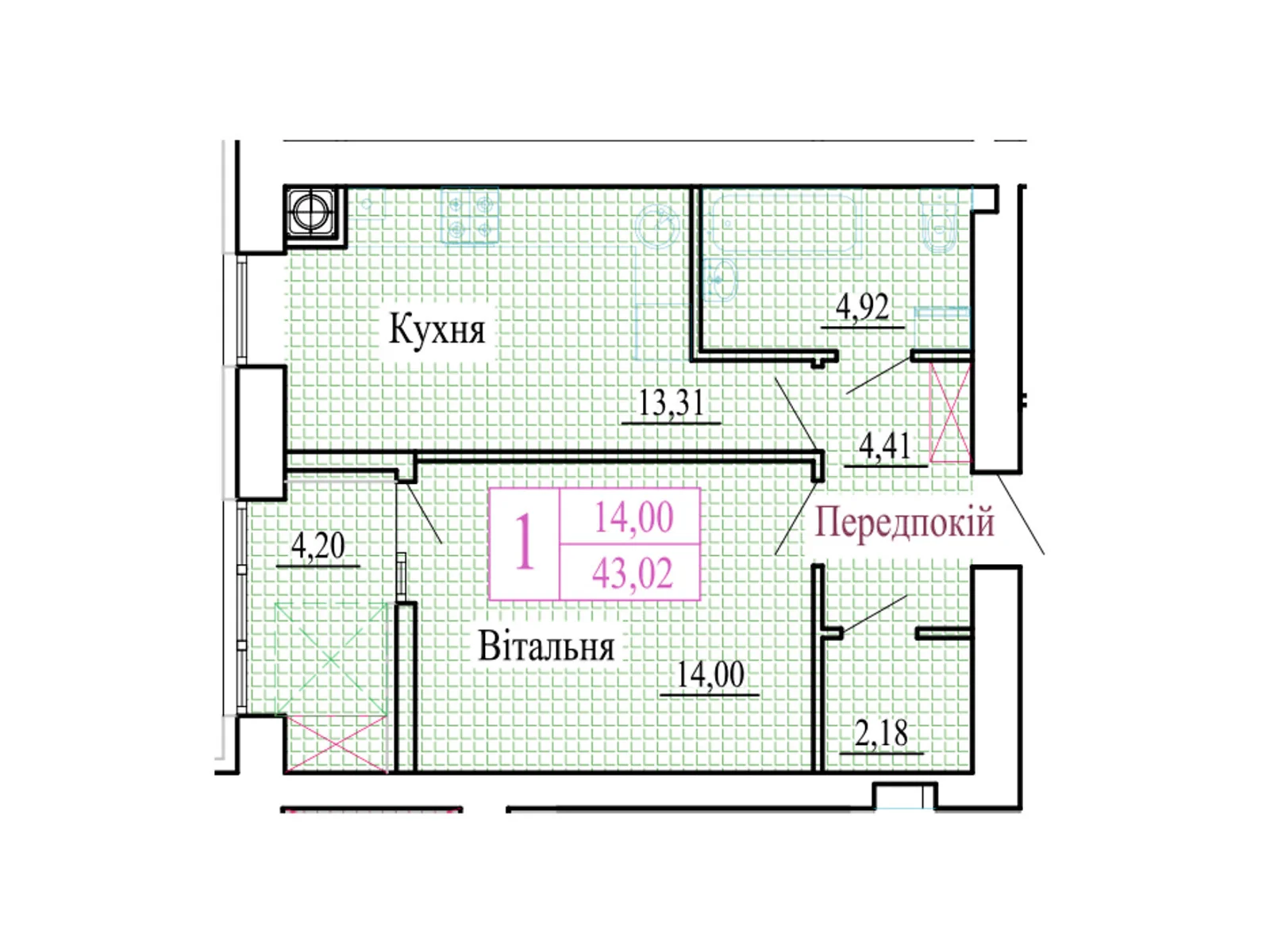 1-кімнатна квартира 43.02 кв. м у Луцьку, вул. Християнська, 42 - фото 1