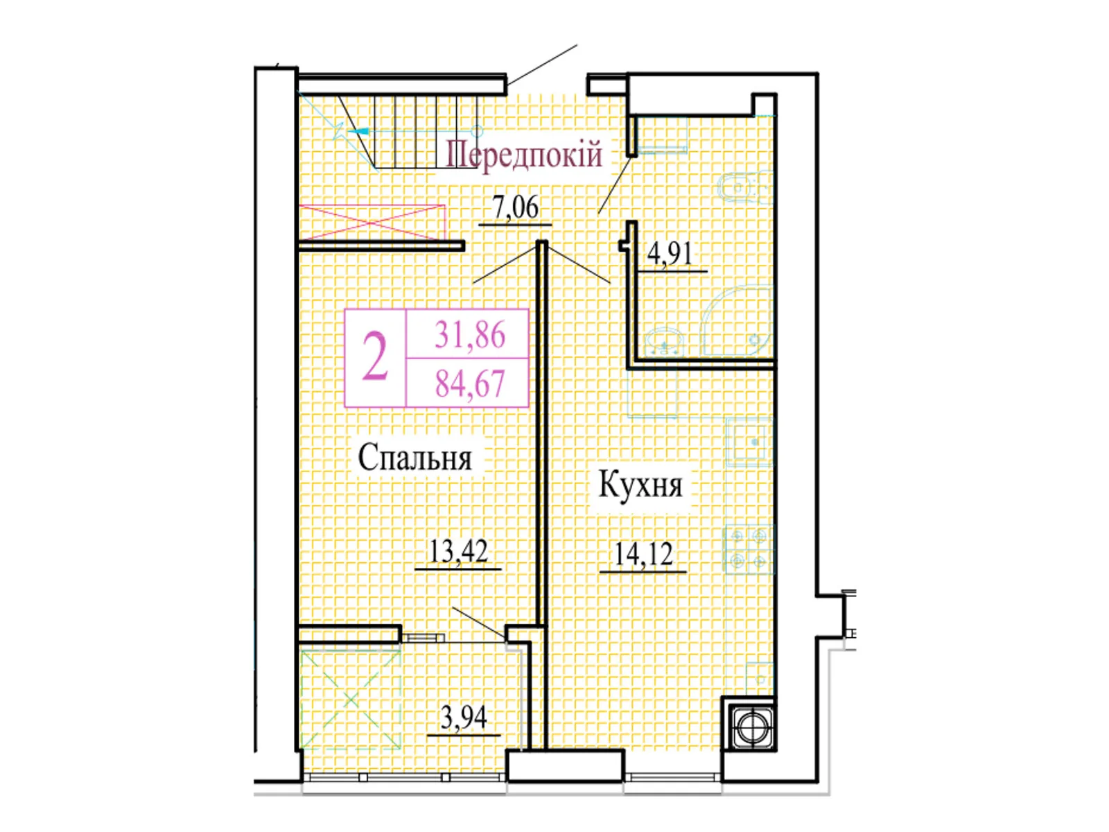 2-комнатная квартира 84.67 кв. м в Луцке, цена: 67567 $