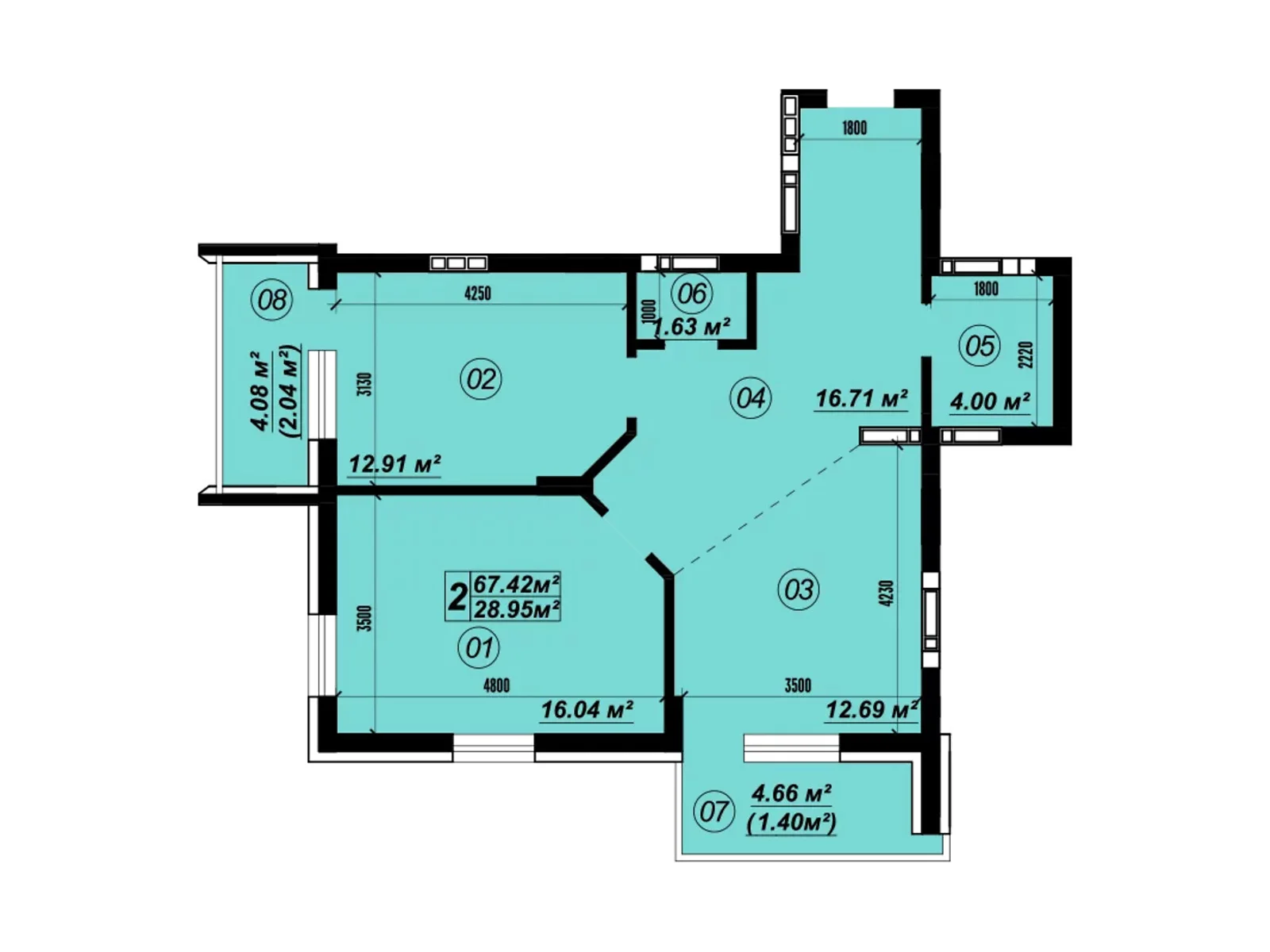 Продается 2-комнатная квартира 67.42 кв. м в Глевахе, цена: 54138 $