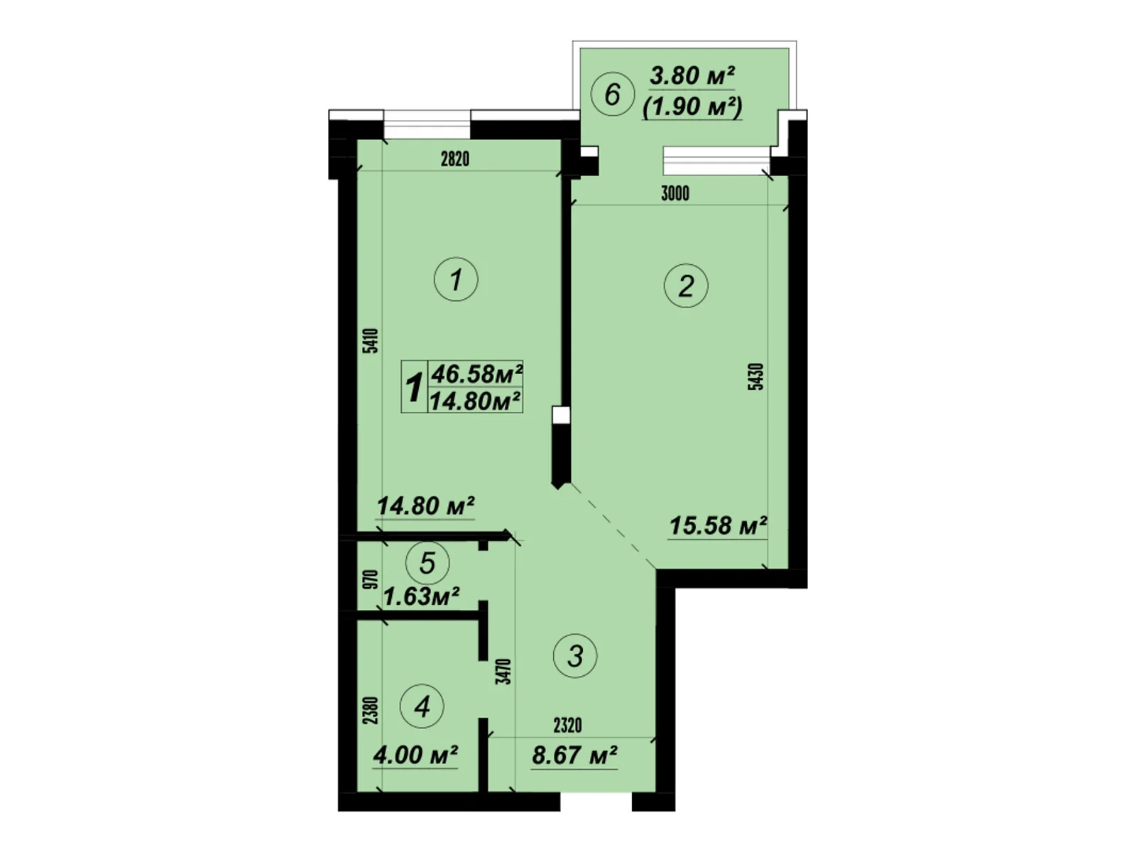 Продается 1-комнатная квартира 46.61 кв. м в Глевахе, ул. Стуса, 2