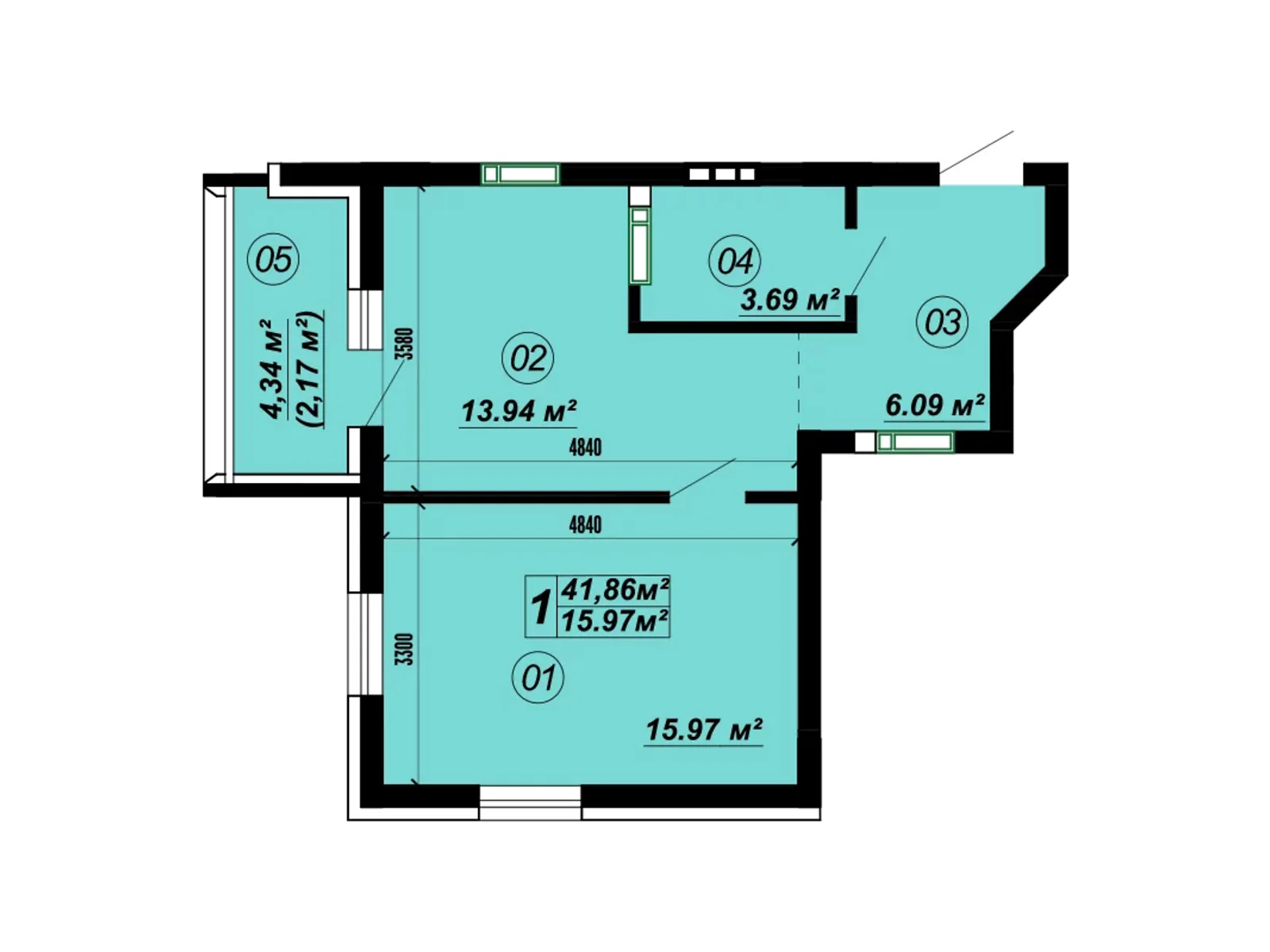 Продается 1-комнатная квартира 41.86 кв. м в Глевахе, ул. Стуса, 2