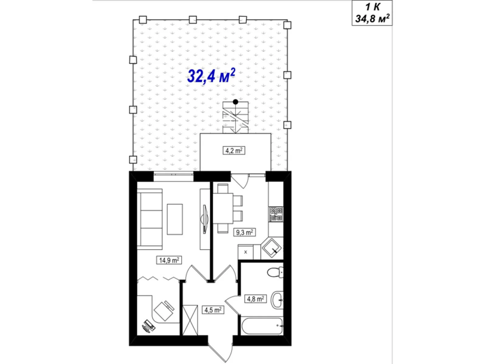 Продается 1-комнатная квартира 34.8 кв. м в Белогородке, ул. Счастливая