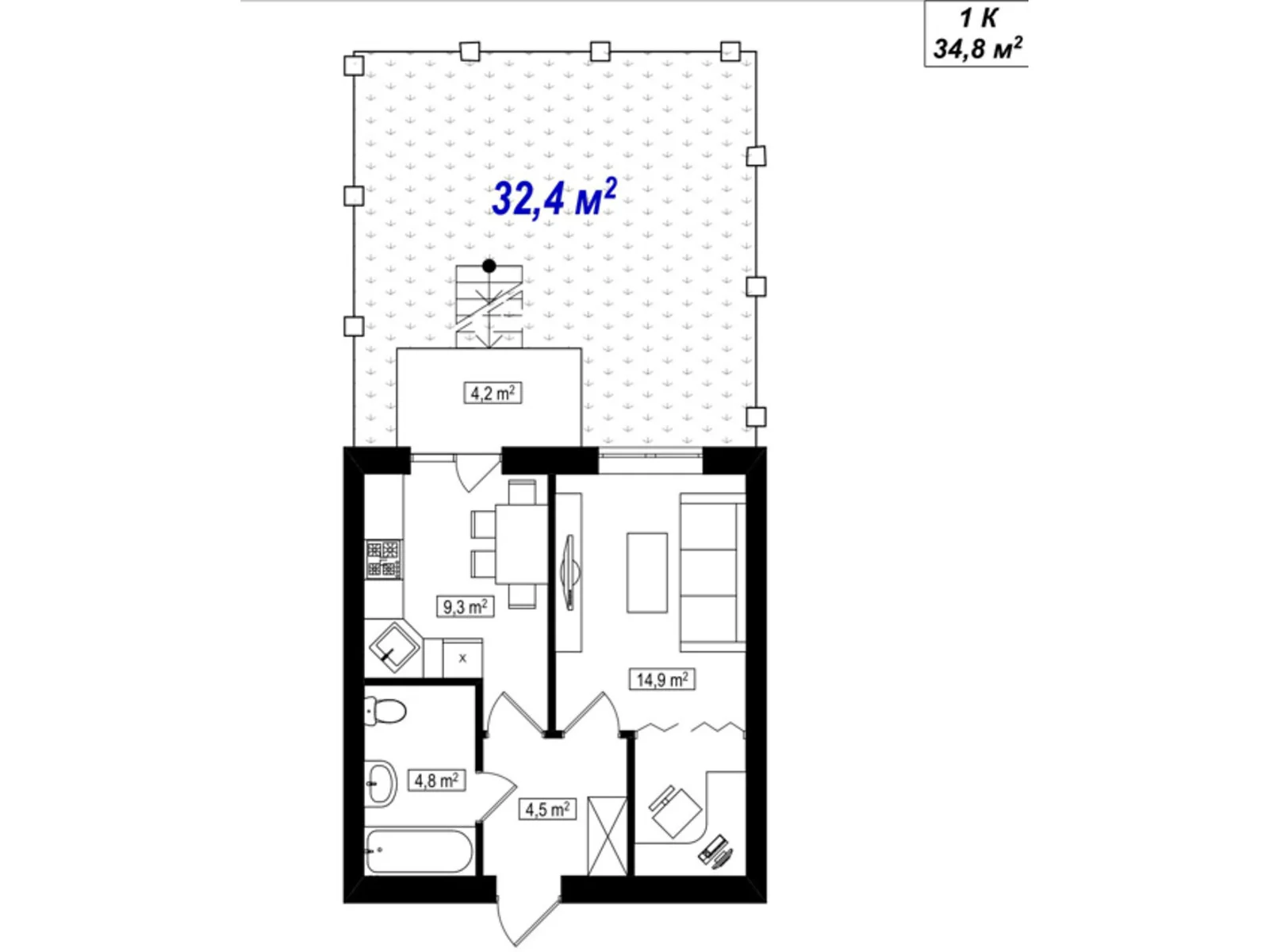 Продается 1-комнатная квартира 35.4 кв. м в Белогородке, ул. Счастливая - фото 1