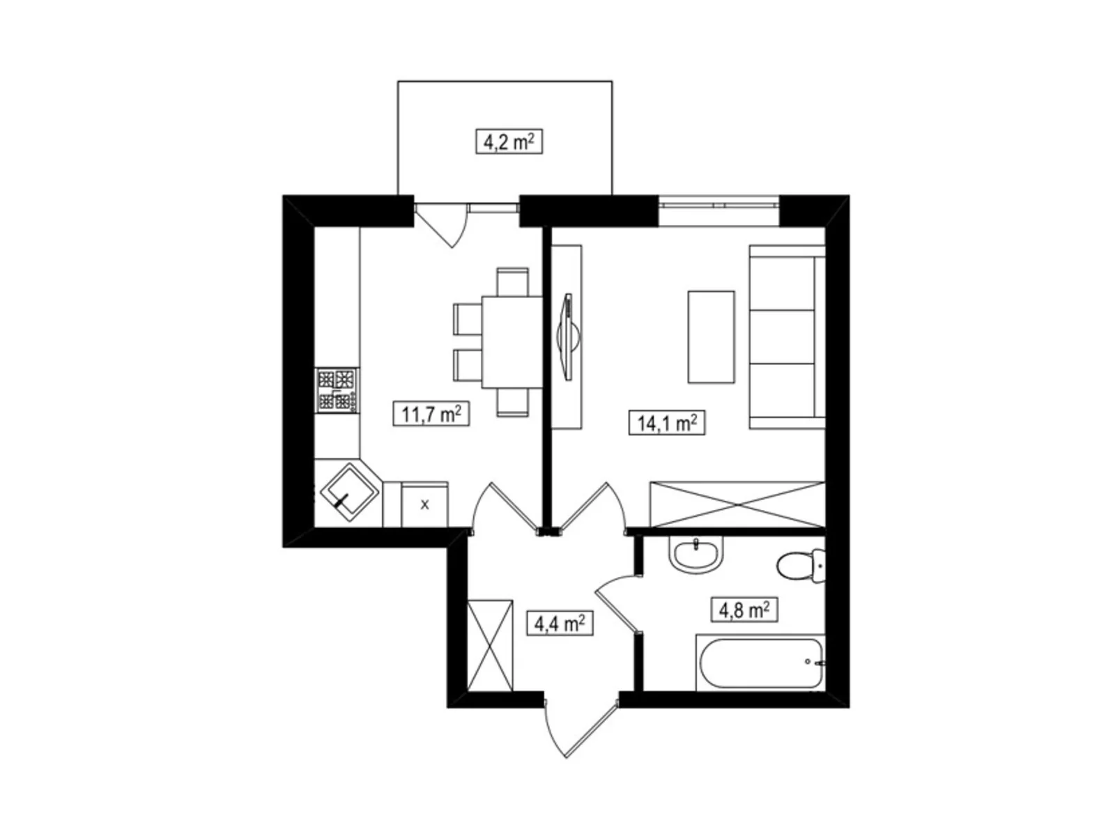 Продается 1-комнатная квартира 36.3 кв. м в Белогородке, цена: 21197 $ - фото 1