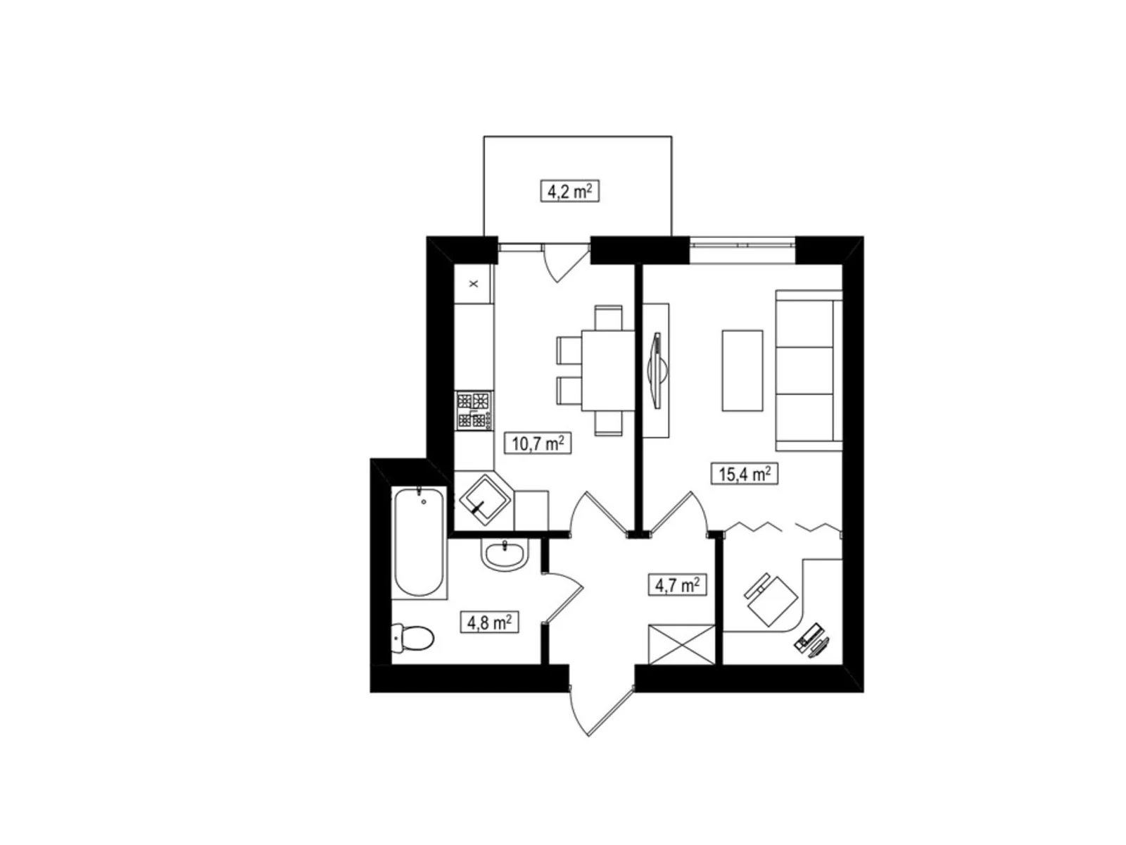 Продается 1-комнатная квартира 36.3 кв. м в Белогородке, цена: 22196 $