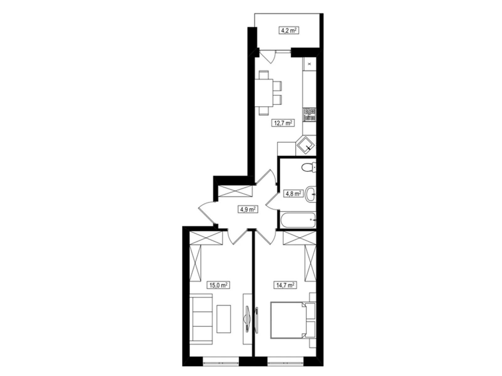 Продается 2-комнатная квартира 54.2 кв. м в Белогородке, ул. Счастливая