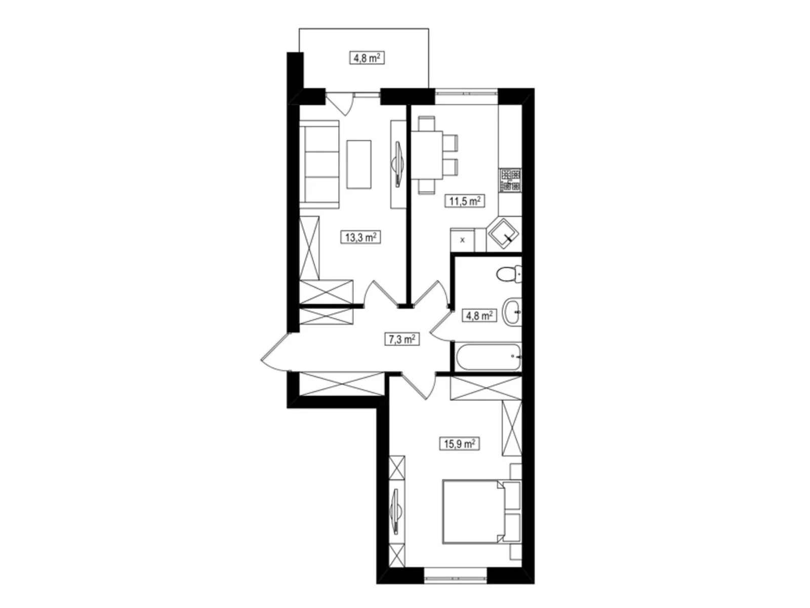 Продается 2-комнатная квартира 55.2 кв. м в Белогородке, ул. Счастливая - фото 1