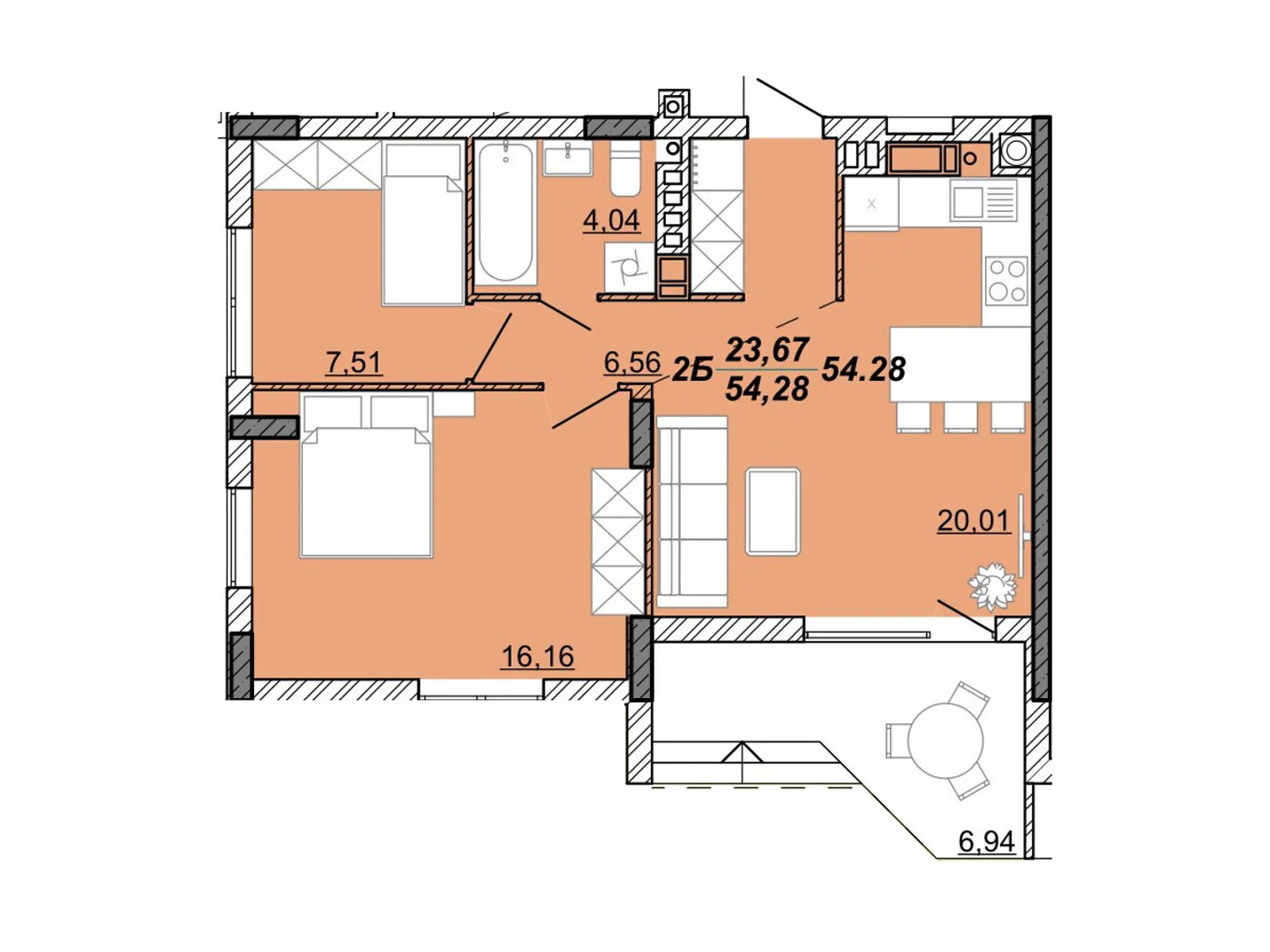 Продається 2-кімнатна квартира 54.28 кв. м у Кременці, цена: 28768 $