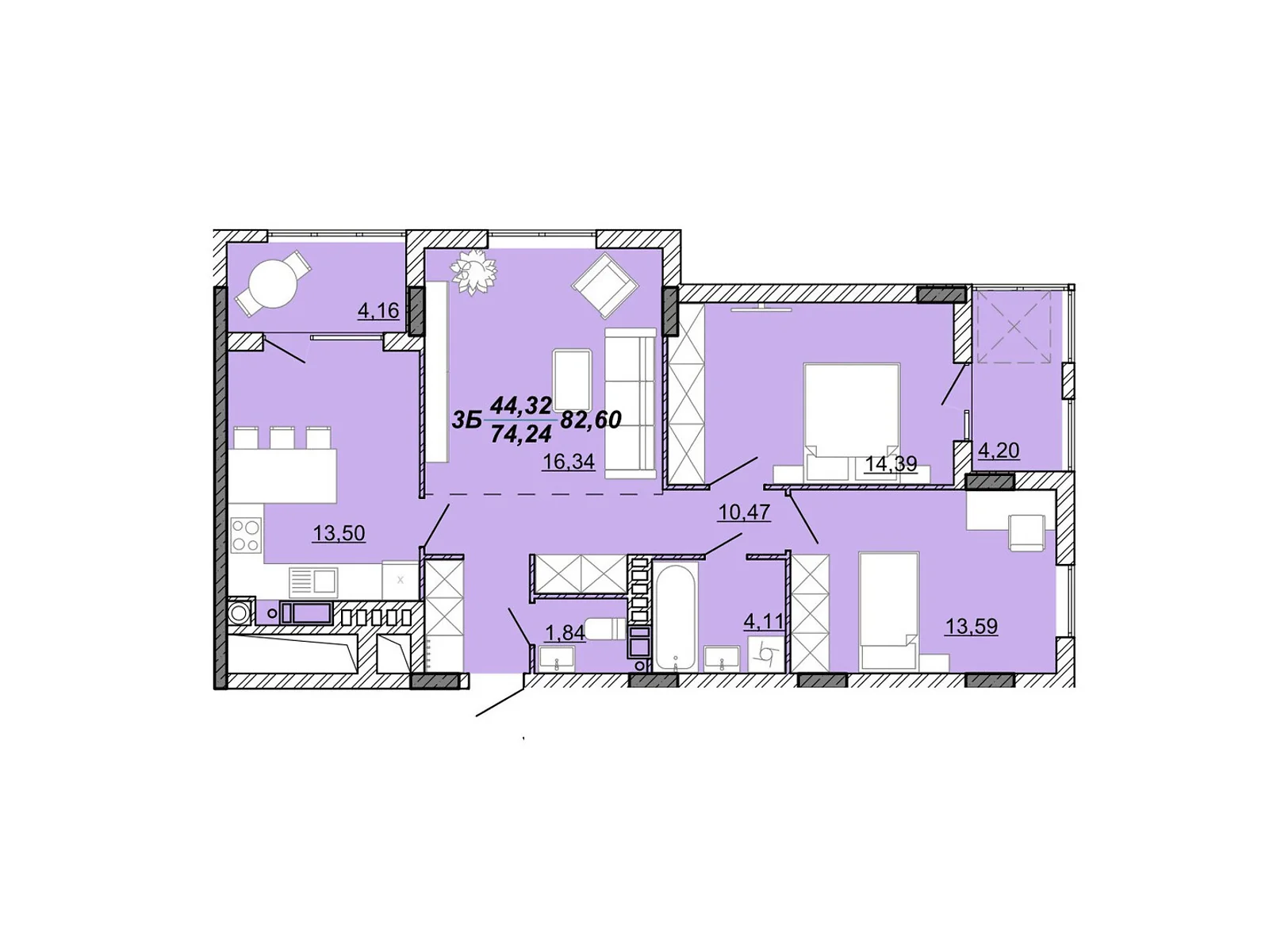 Продається 3-кімнатна квартира 82.6 кв. м у Кременці - фото 1