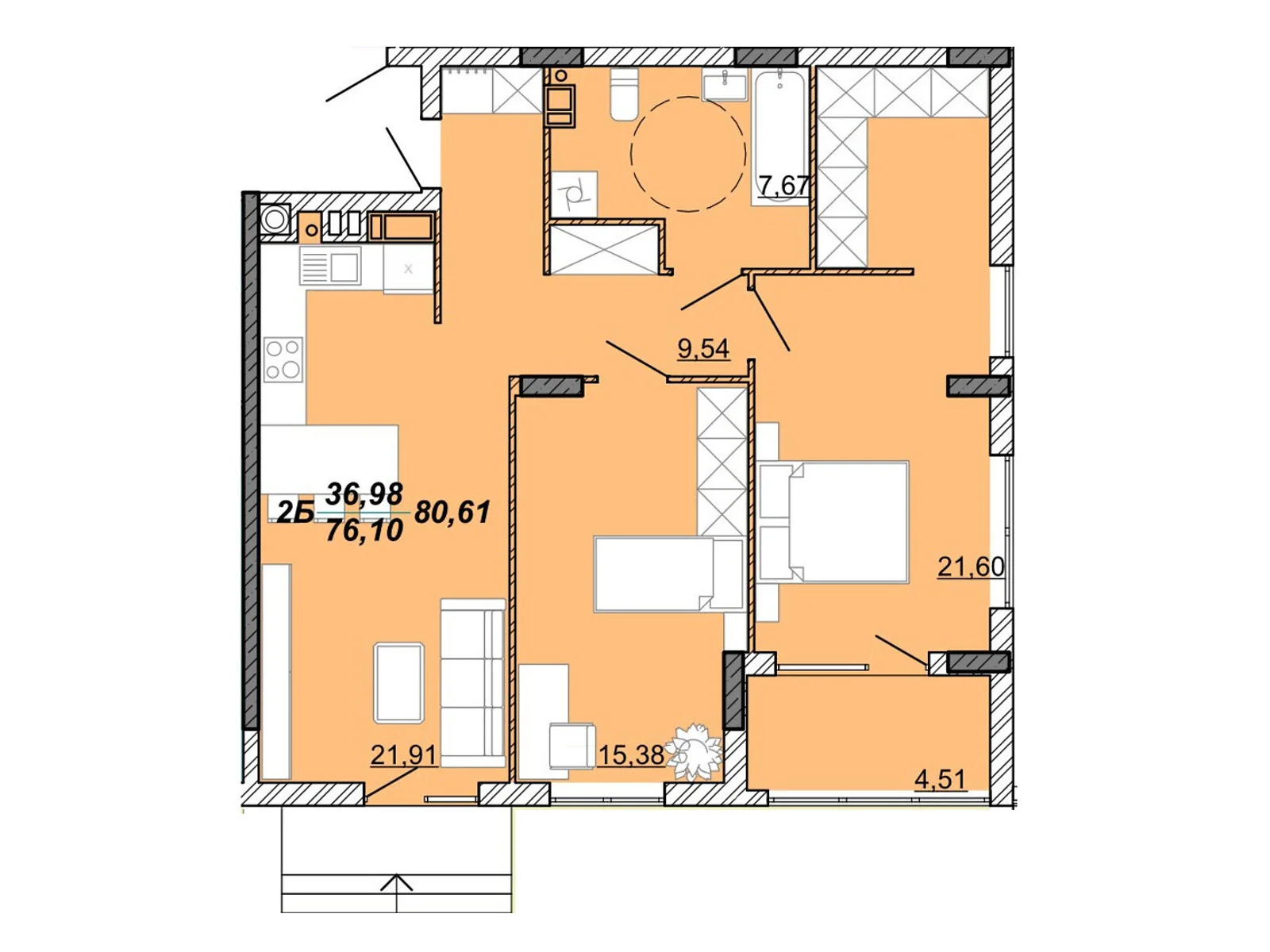 Продається 2-кімнатна квартира 80.61 кв. м у Кременці, цена: 42723 $