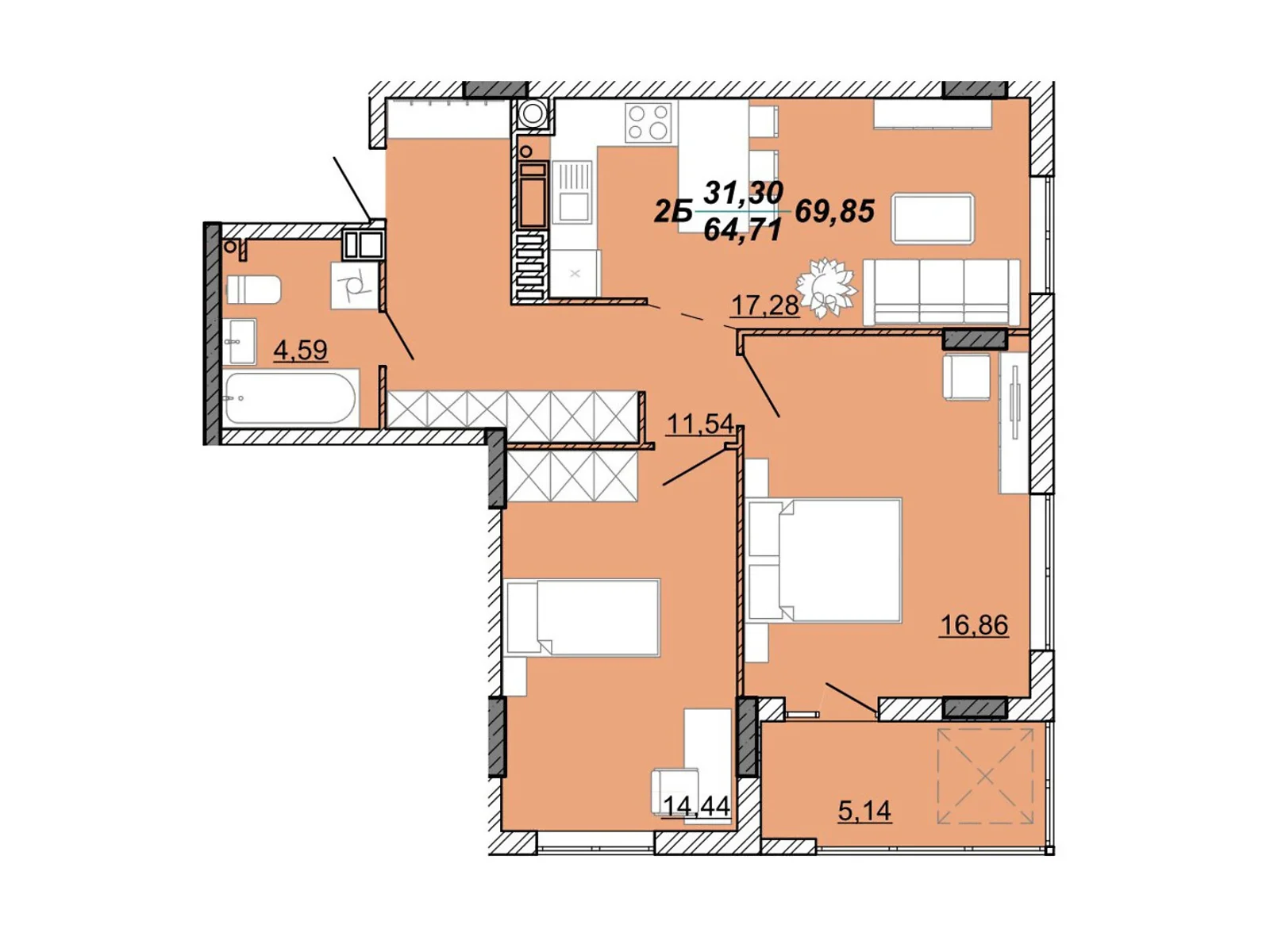 Продается 2-комнатная квартира 69.85 кв. м в Кременце, ул. Дубенская, 50 - фото 1