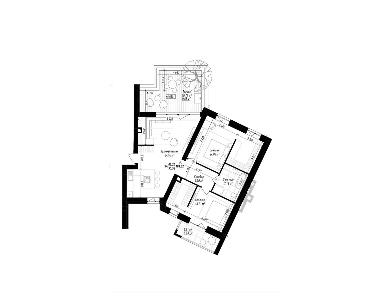 Продается 3-комнатная квартира 114.32 кв. м в Хмельницком, 1-я ул. Отрадная, мкрн Отрад - фото 1