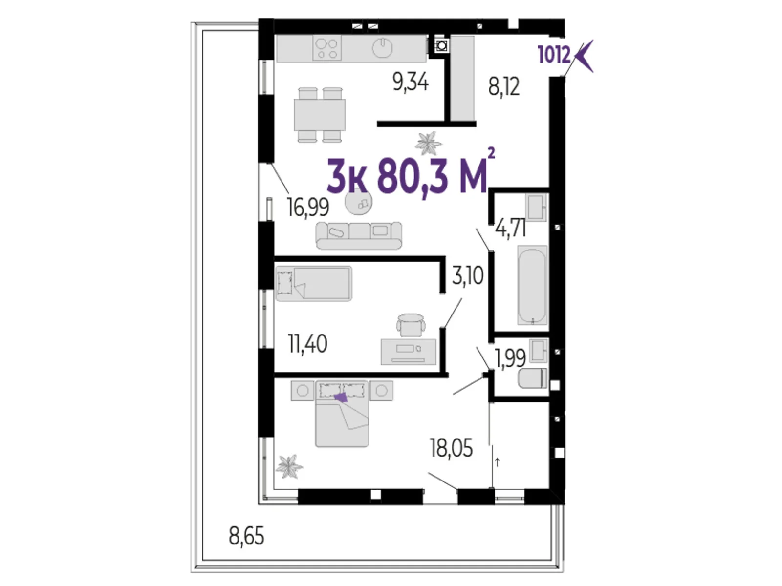 Продается 3-комнатная квартира 80.3 кв. м в Криховцы, цена: 65846 $