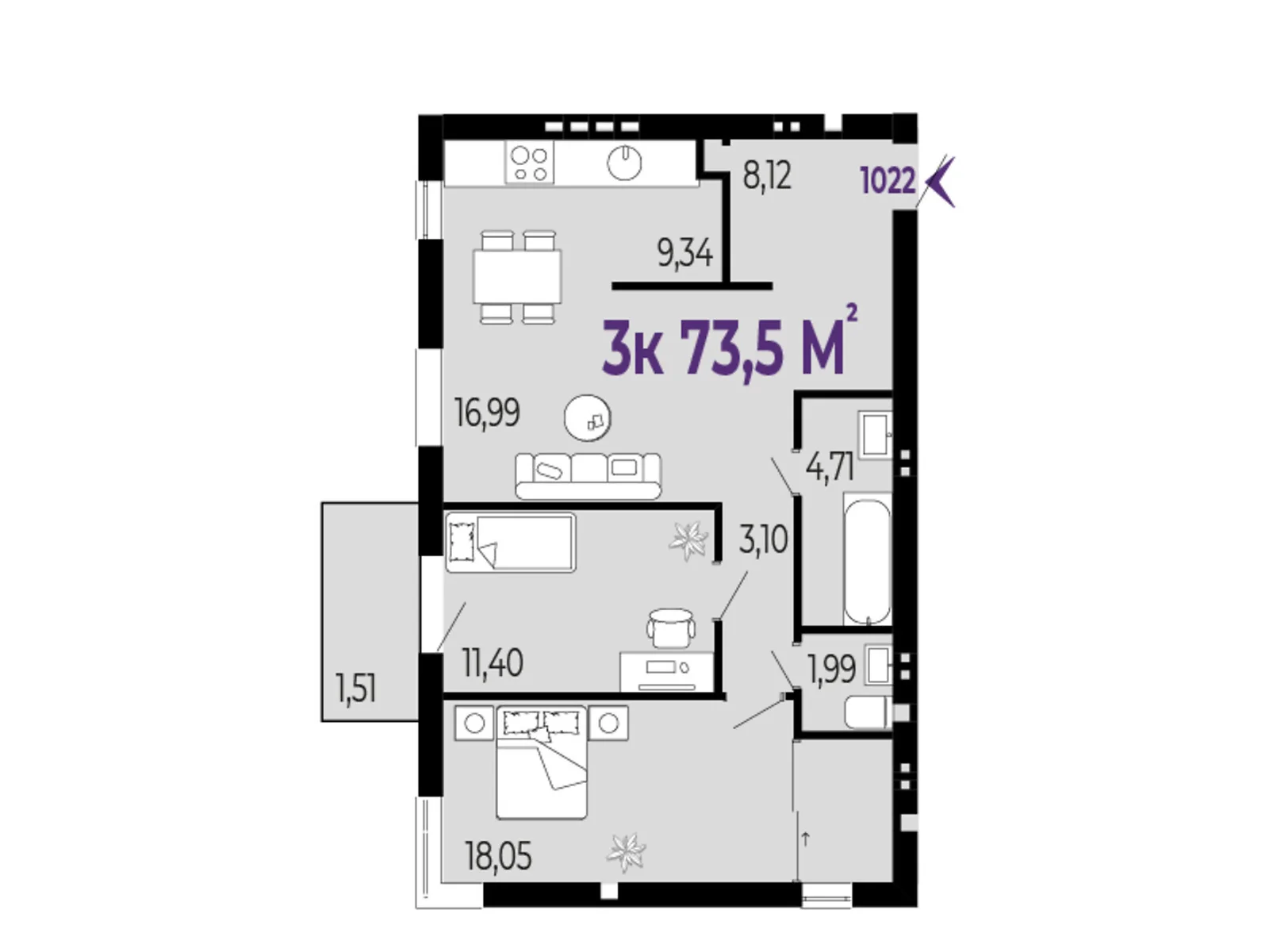 Продается 3-комнатная квартира 73.5 кв. м в Криховцы, цена: 61740 $