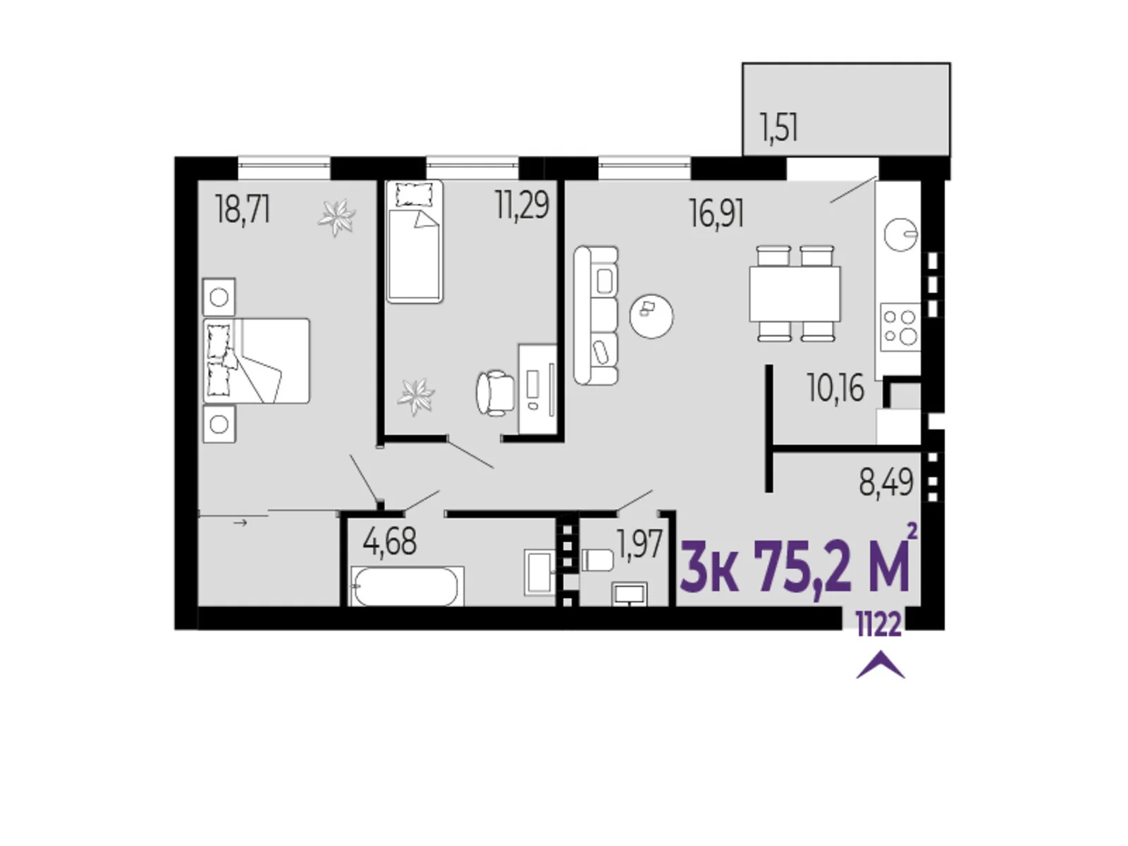 Продается 3-комнатная квартира 75.2 кв. м в Криховцы, цена: 63168 $ - фото 1