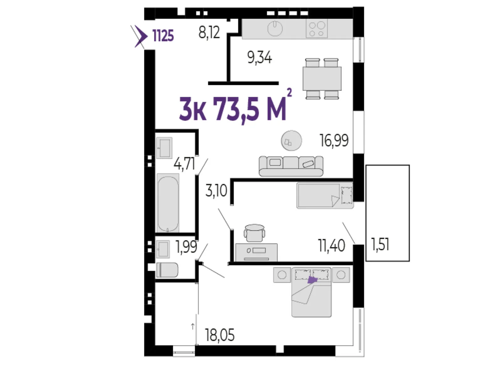 Продается 3-комнатная квартира 73.5 кв. м в Криховцы