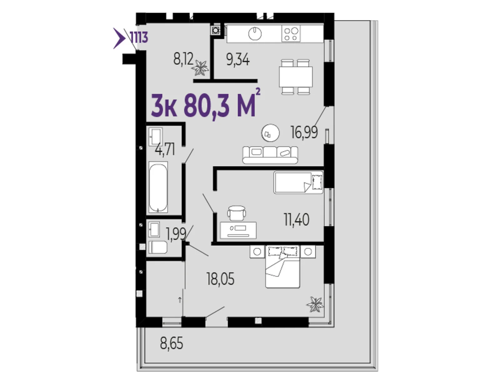 Продается 3-комнатная квартира 80.3 кв. м в Криховцы, цена: 65846 $