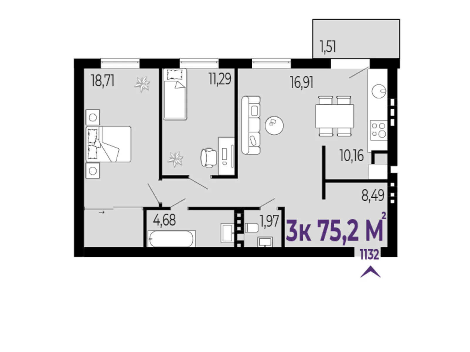 Продается 3-комнатная квартира 75.2 кв. м в Криховцы, цена: 63168 $ - фото 1