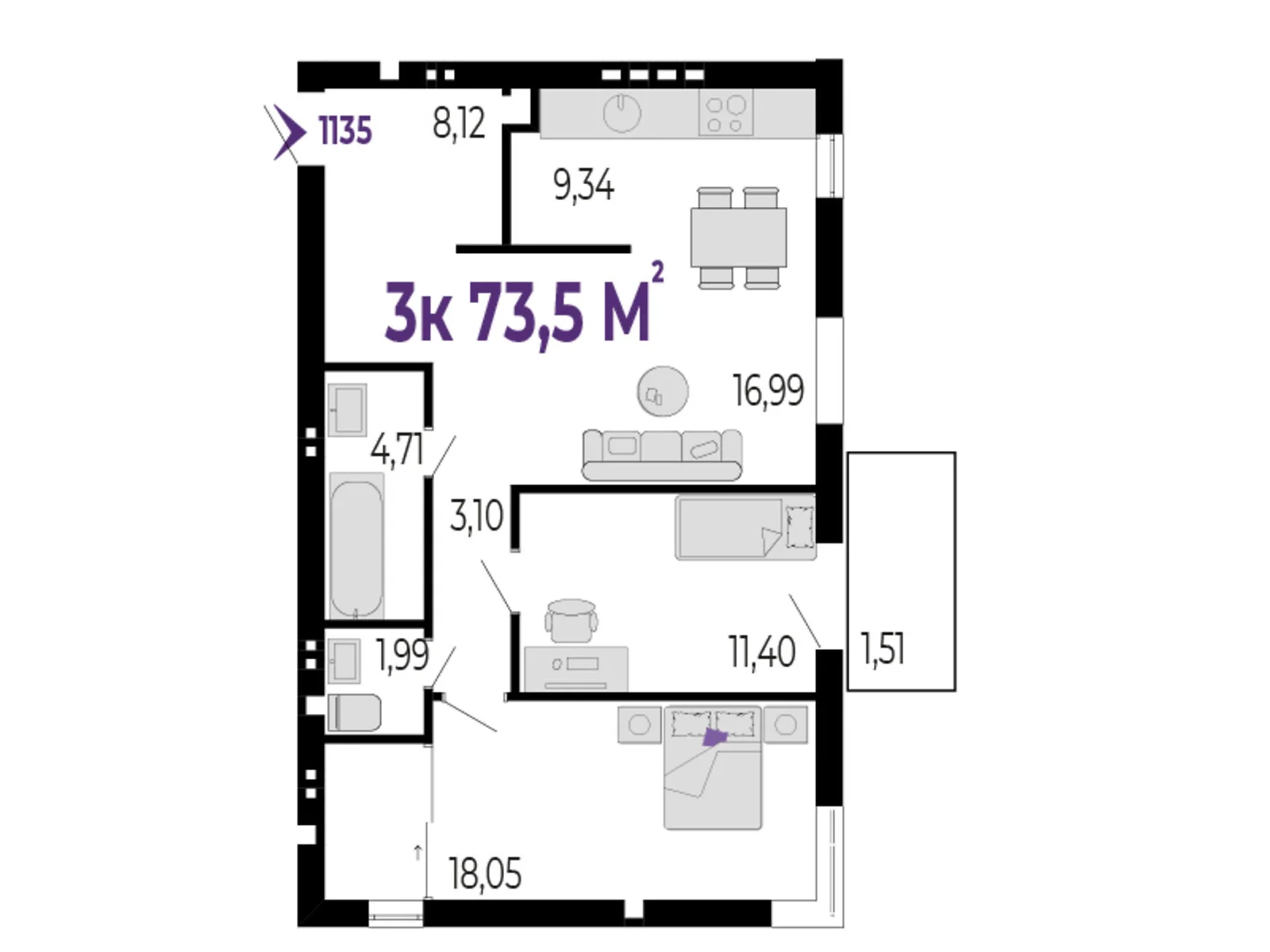 Продается 3-комнатная квартира 73.5 кв. м в Криховцы, цена: 61740 $ - фото 1