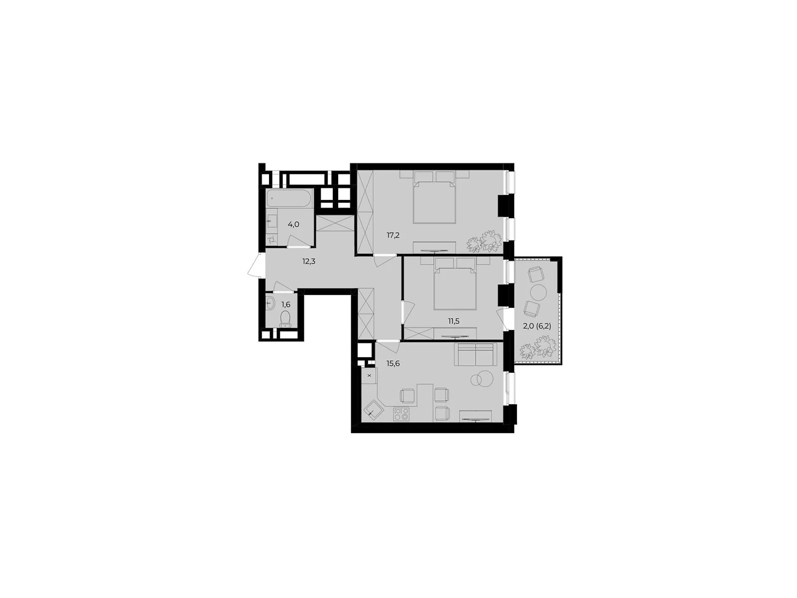 Продается 2-комнатная квартира 64.3 кв. м в Виннице, пер. Кирпичный, 12