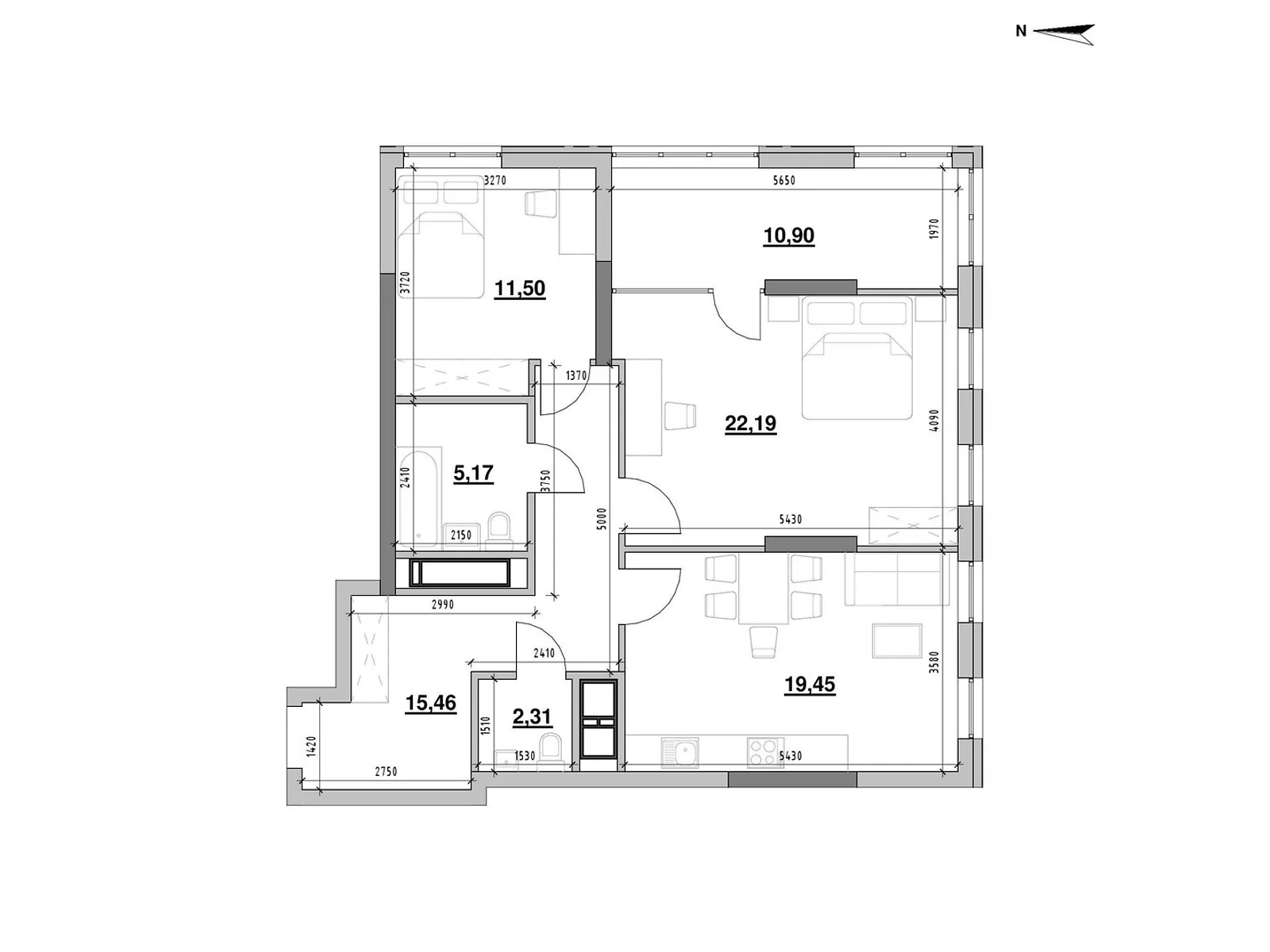 Продается 2-комнатная квартира 86.98 кв. м в Киеве, Железнодорожное шоссе