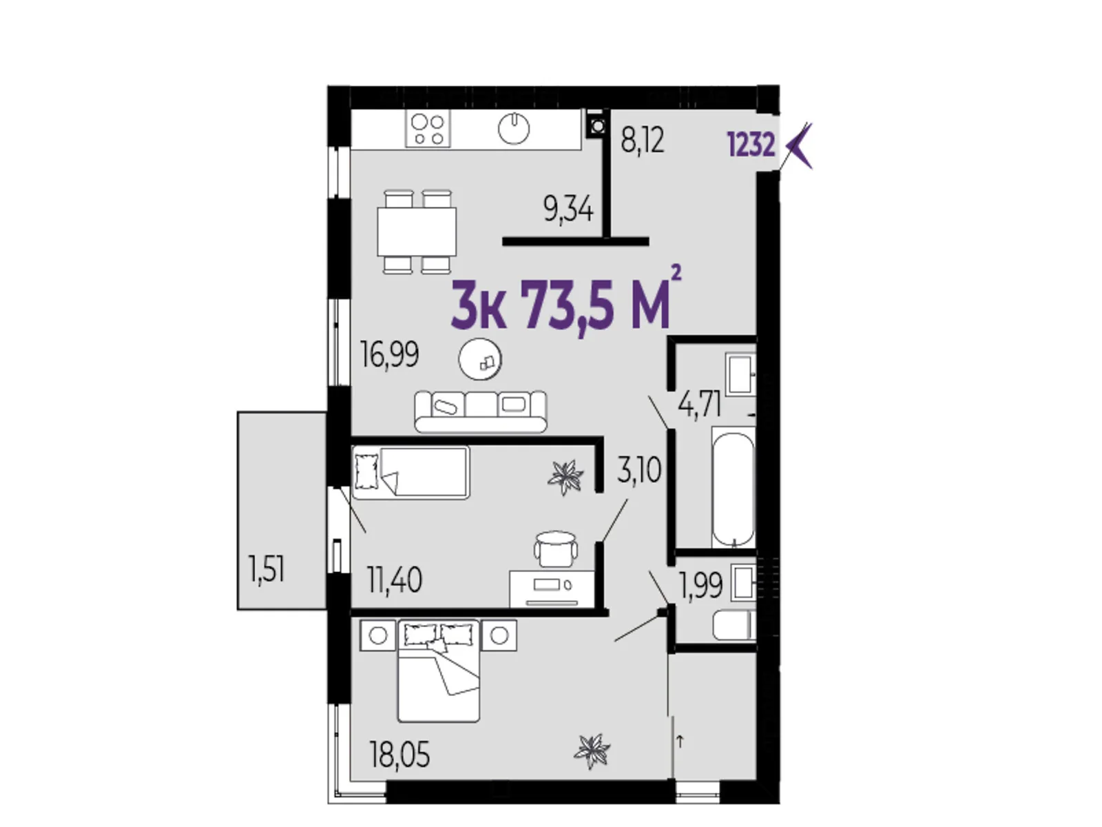 Продается 3-комнатная квартира 73.5 кв. м в Криховцы, ул. 24-го Августа - фото 1