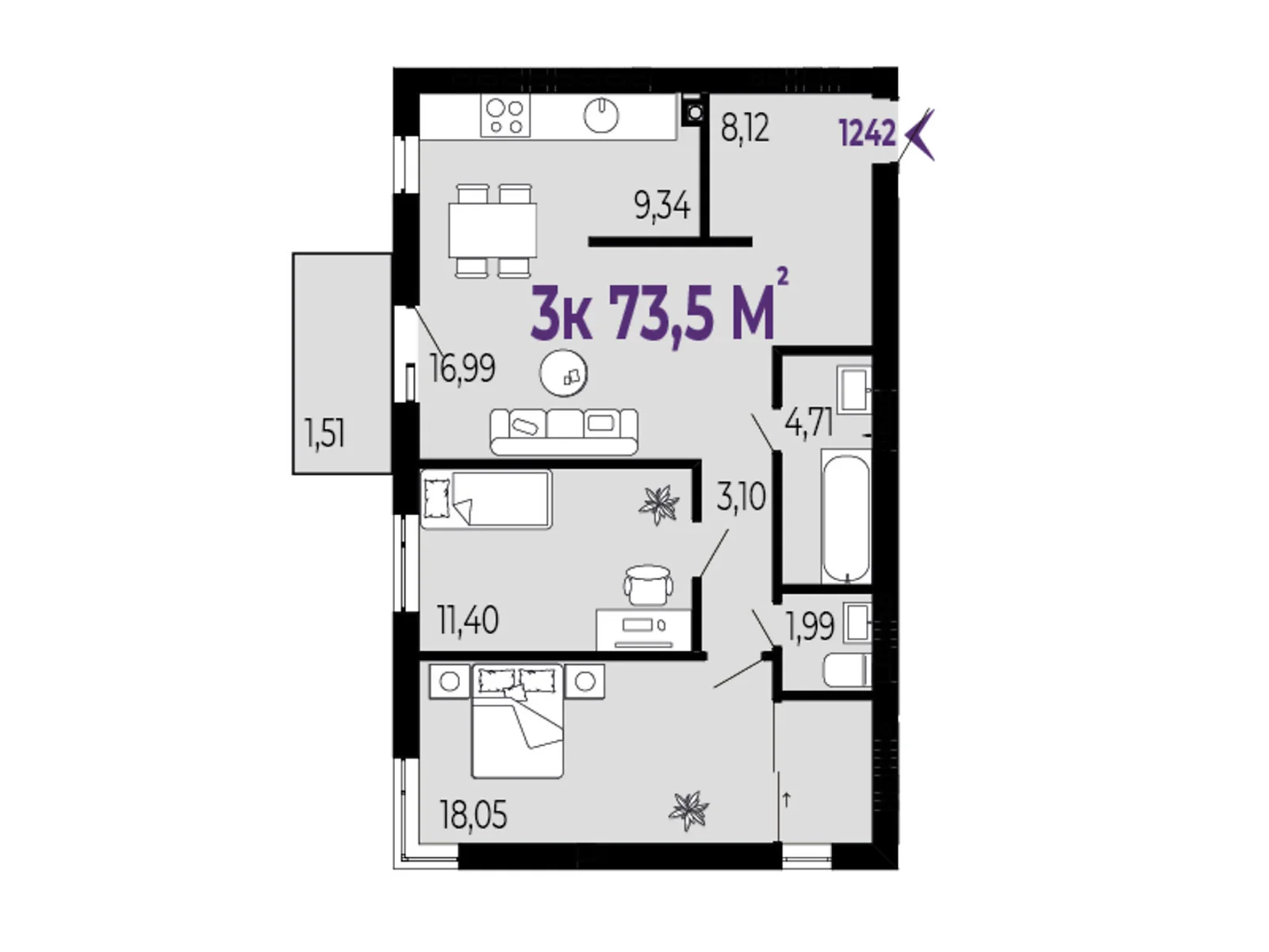 Продается 3-комнатная квартира 73.5 кв. м в Криховцы, ул. 24-го Августа - фото 1