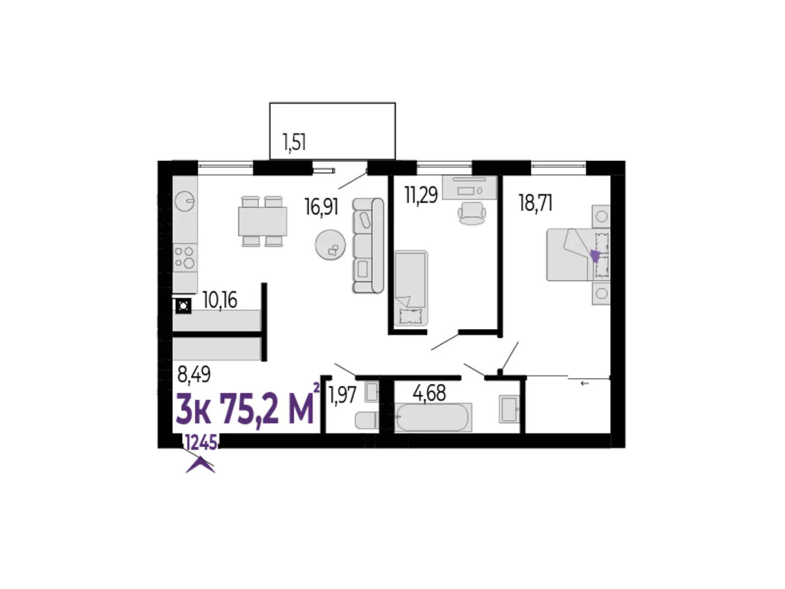 Продается 3-комнатная квартира 75.2 кв. м в Криховцы, цена: 64672 $ - фото 1