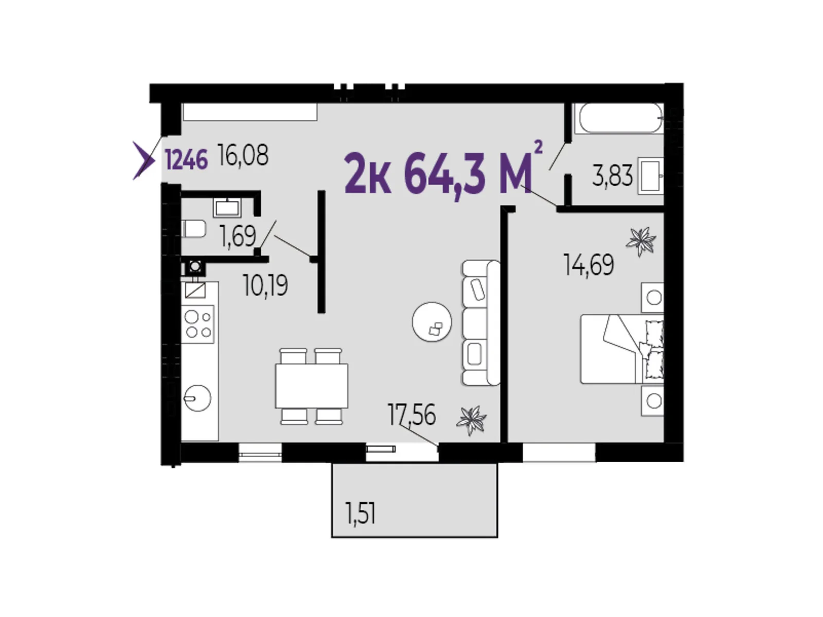 Продается 2-комнатная квартира 64.3 кв. м в Криховцы - фото 1