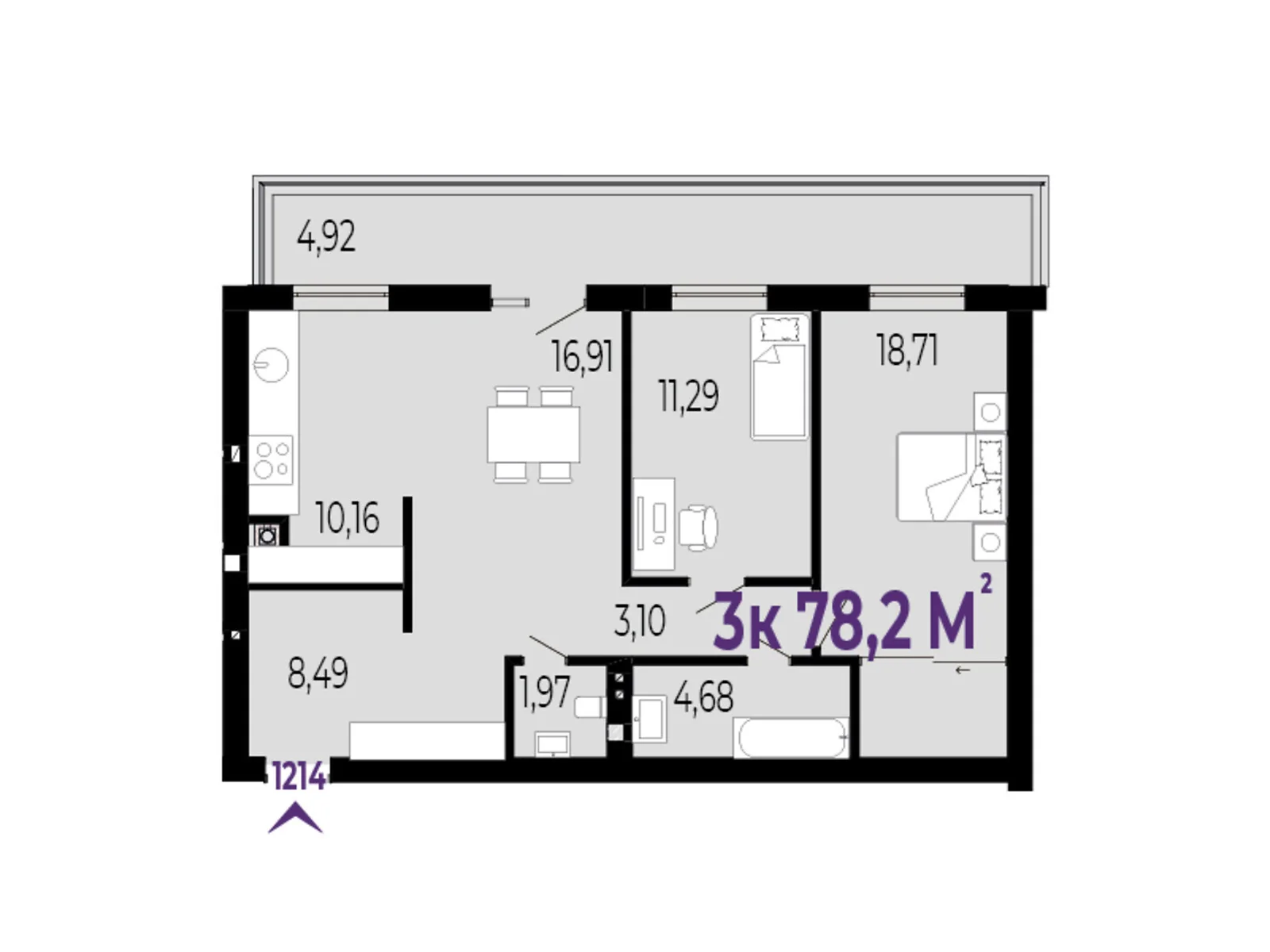 Продается 3-комнатная квартира 78.2 кв. м в Криховцы, ул. 24-го Августа - фото 1