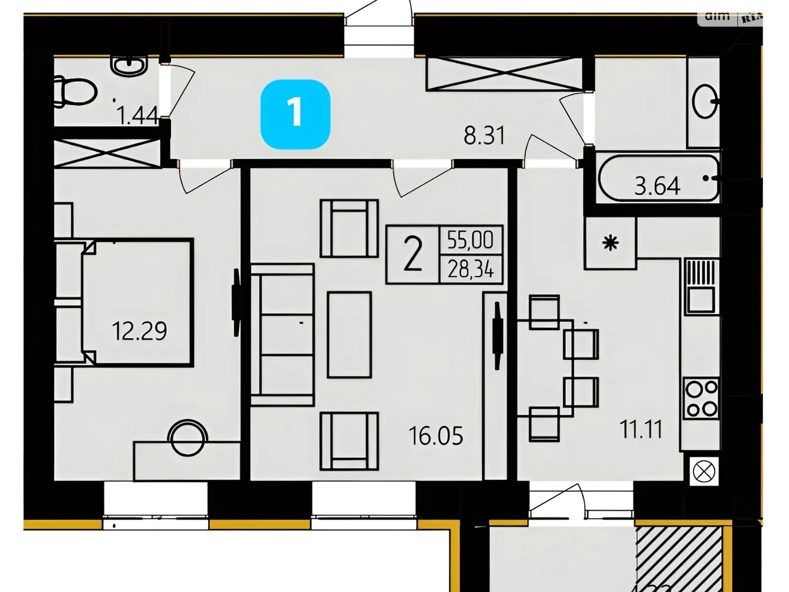 Продается 2-комнатная квартира 55 кв. м в Хмельницком, цена: 41800 $ - фото 1