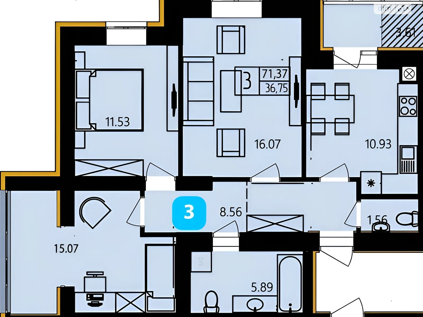 Продается 3-комнатная квартира 71.37 кв. м в Хмельницком, ул. Степана Бандеры