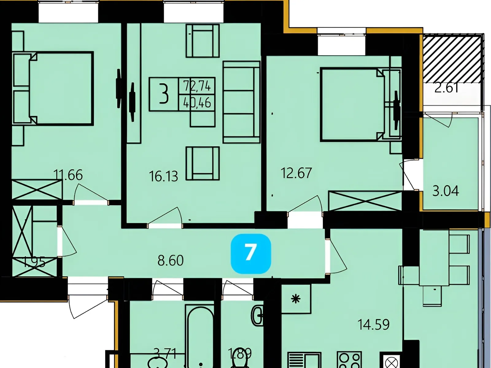 Продается 3-комнатная квартира 72.74 кв. м в Хмельницком - фото 1