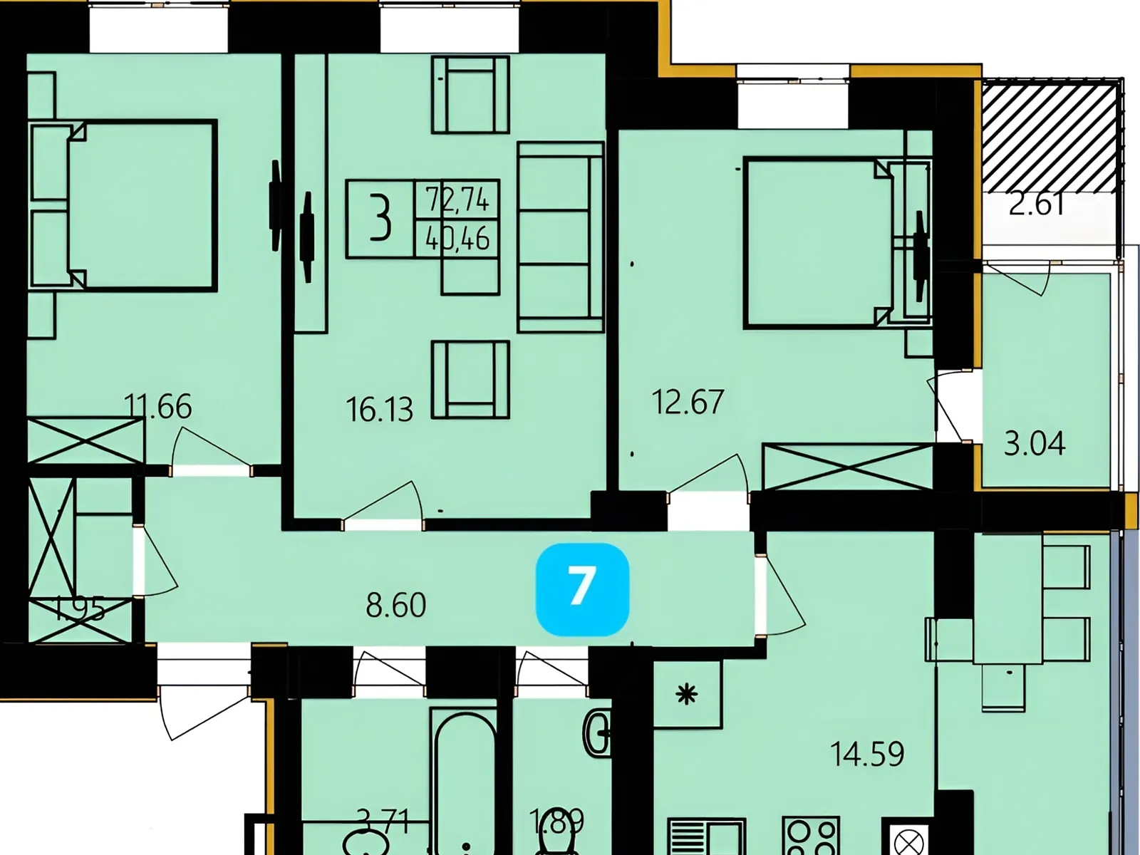 Продается 2-комнатная квартира 59.15 кв. м в Хмельницком, ул. Степана Бандеры, 36 - фото 1